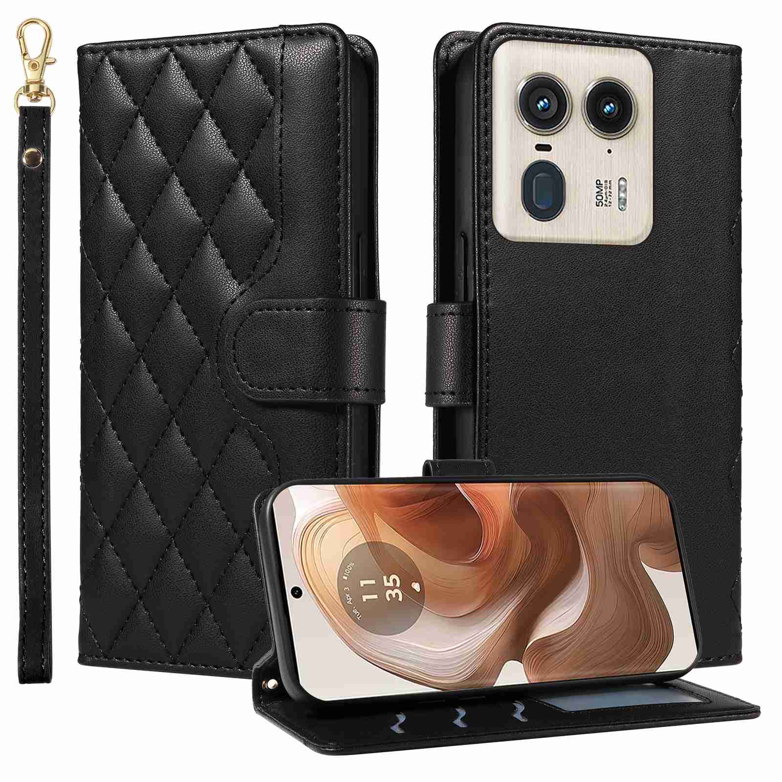 Luxury Skin Feel Flip Houndstooth Case For Motorola edge 50 Ultra 5G (Non-Chinese version Curved screen) /Moto X50 Ultra (Chinese version Curved screen) Fundas Wallet Cover