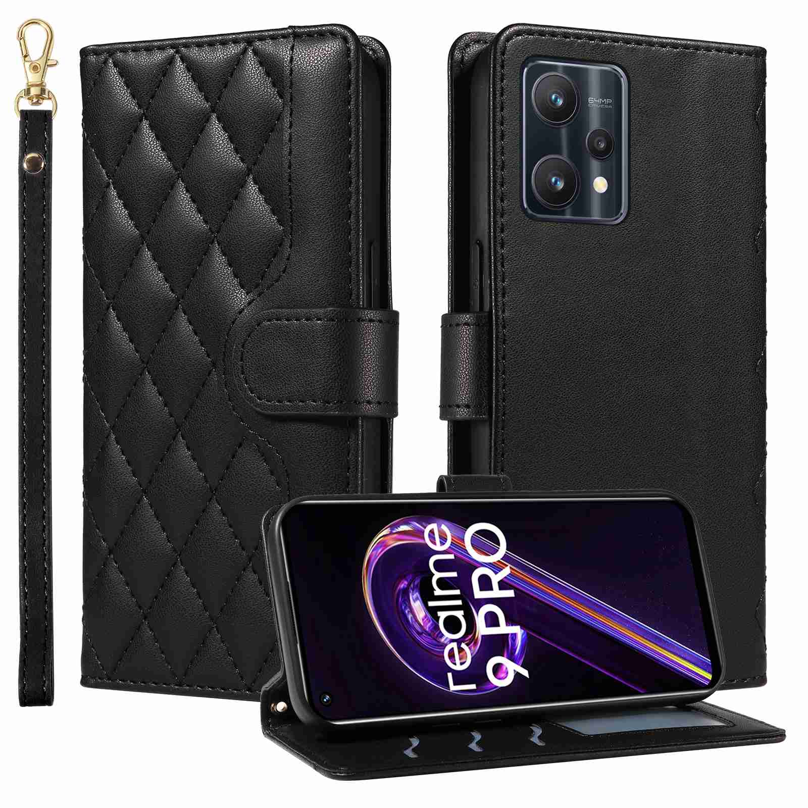 Luxury Skin Feel Flip Houndstooth Case For Oppo Realme 9 Pro/Realme V25/Realme 9 5G (European edition) Fundas Wallet Cover