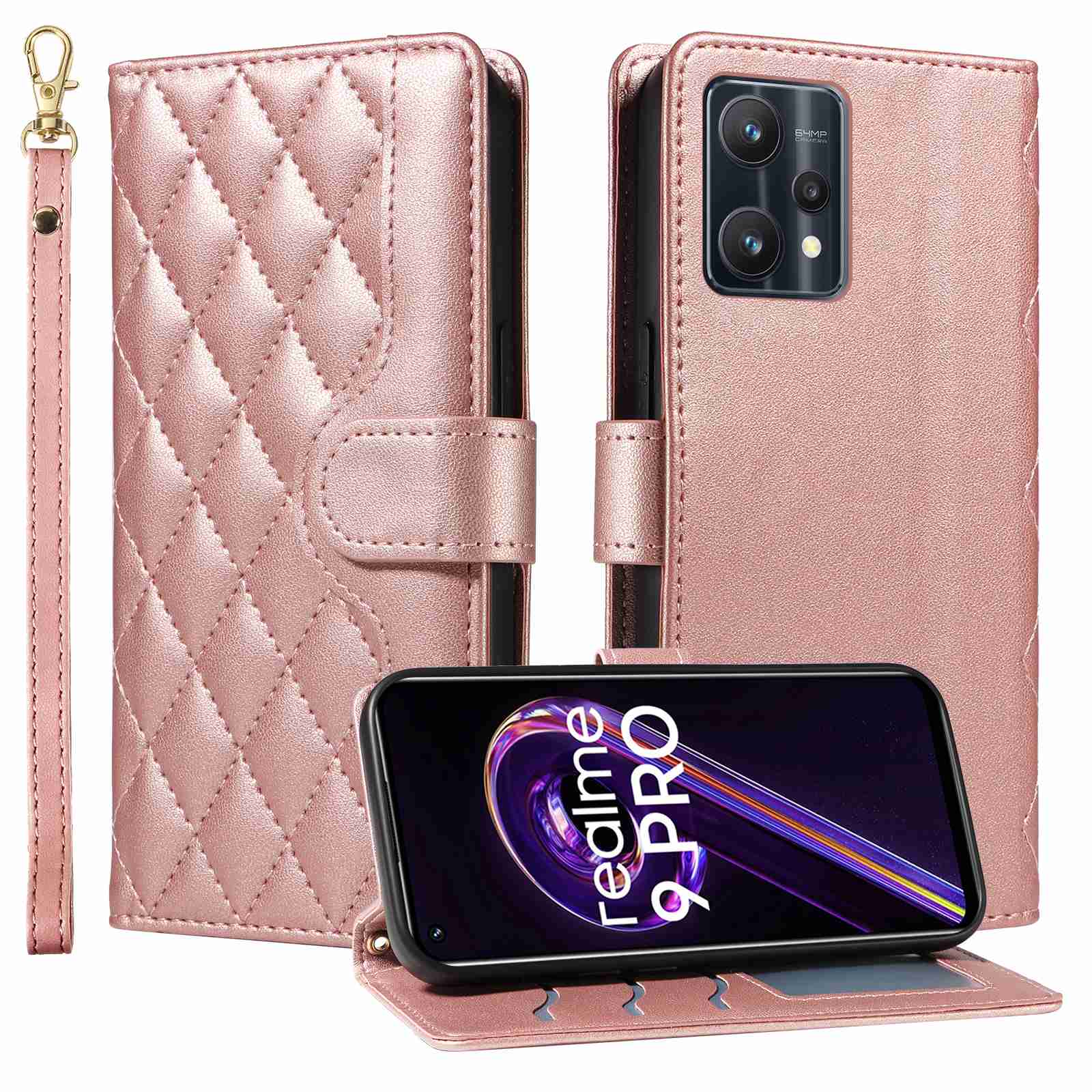 Luxury Skin Feel Flip Houndstooth Case For Oppo Realme 9 Pro/Realme V25/Realme 9 5G (European edition) Fundas Wallet Cover
