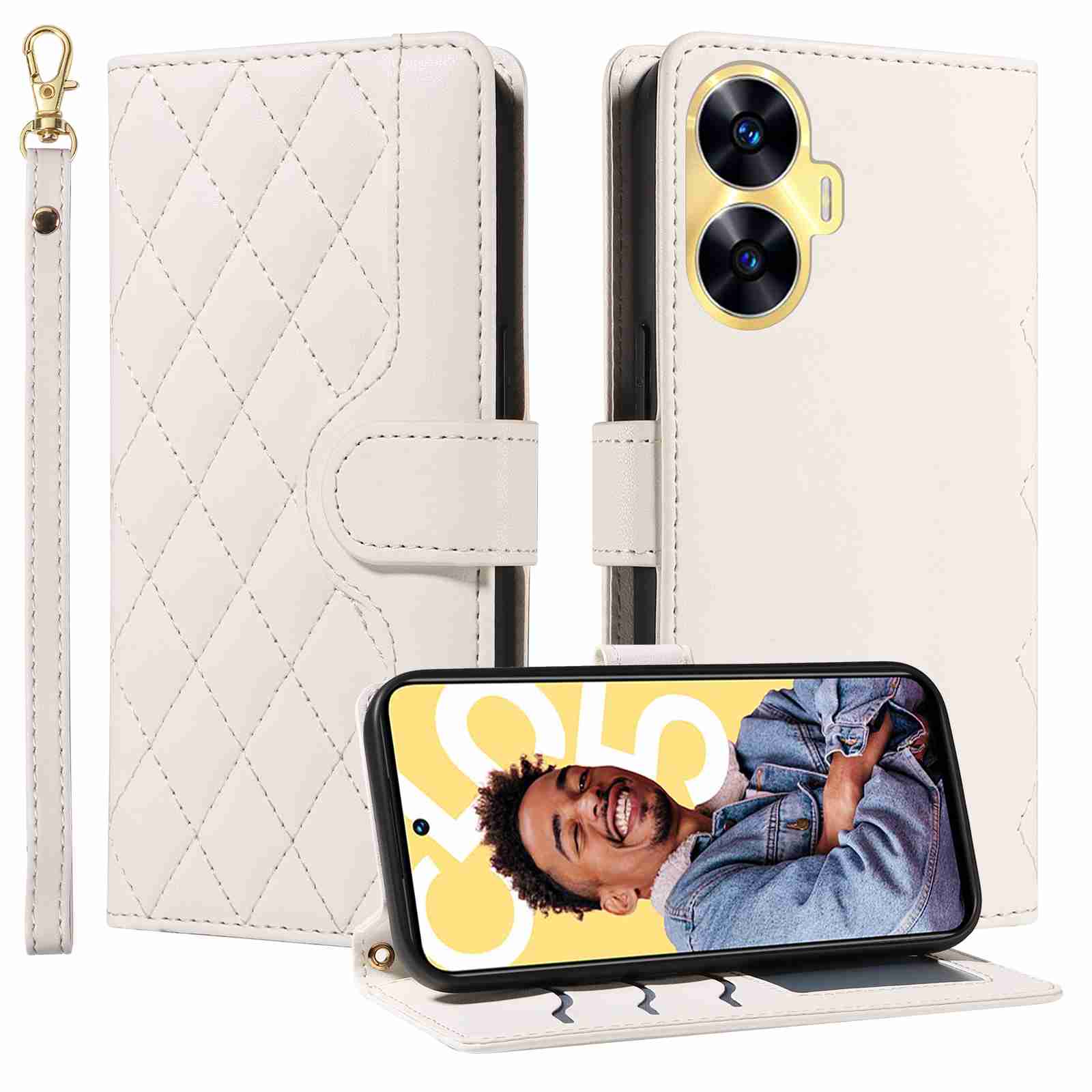 Luxury Skin Feel Flip Houndstooth Case For Oppo Realme C61 Realme C63 Fundas Wallet Cover
