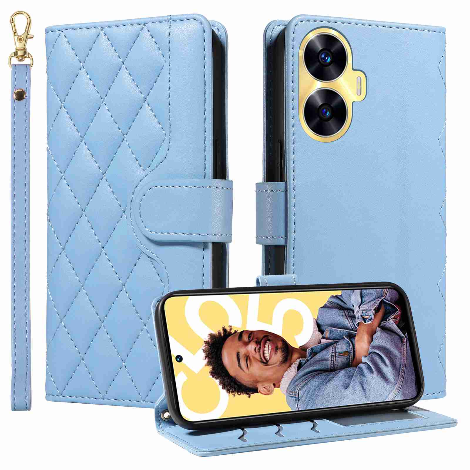 Luxury Skin Feel Flip Houndstooth Case For Oppo Realme C61 Realme C63 Fundas Wallet Cover
