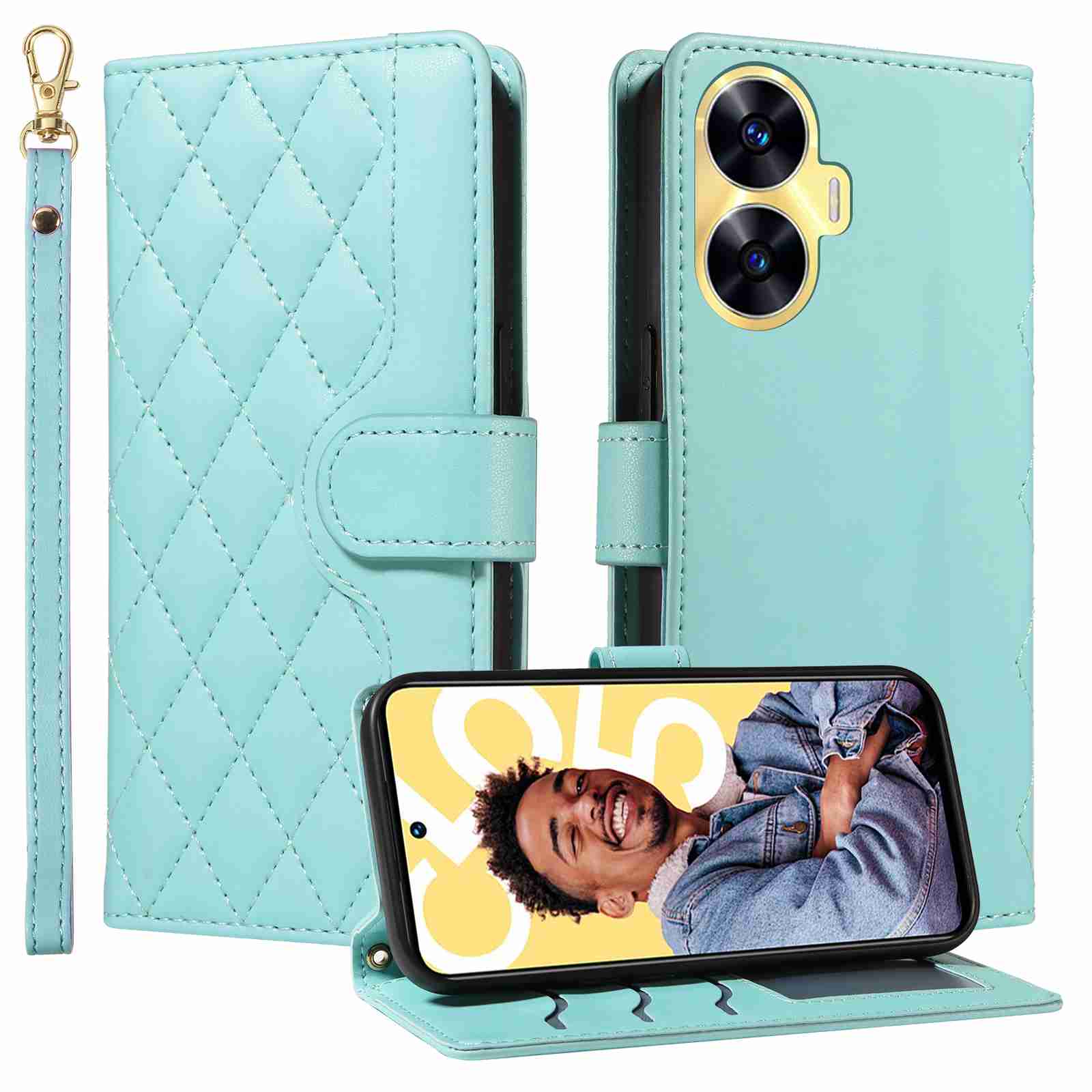 Luxury Skin Feel Flip Houndstooth Case For Oppo Realme C61 Realme C63 Fundas Wallet Cover
