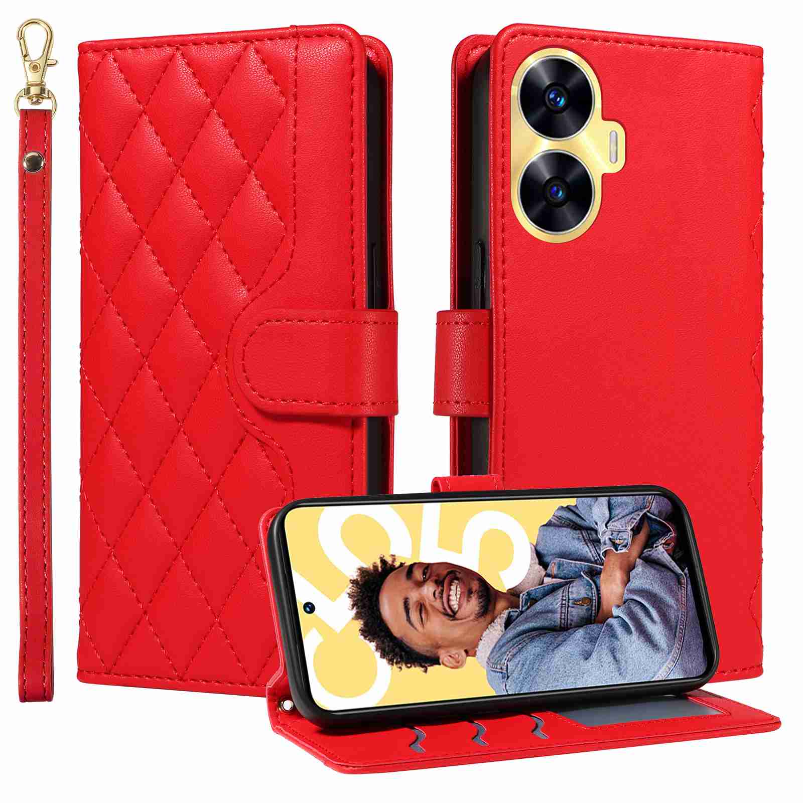 Luxury Skin Feel Flip Houndstooth Case For Oppo Realme C61 Realme C63 Fundas Wallet Cover