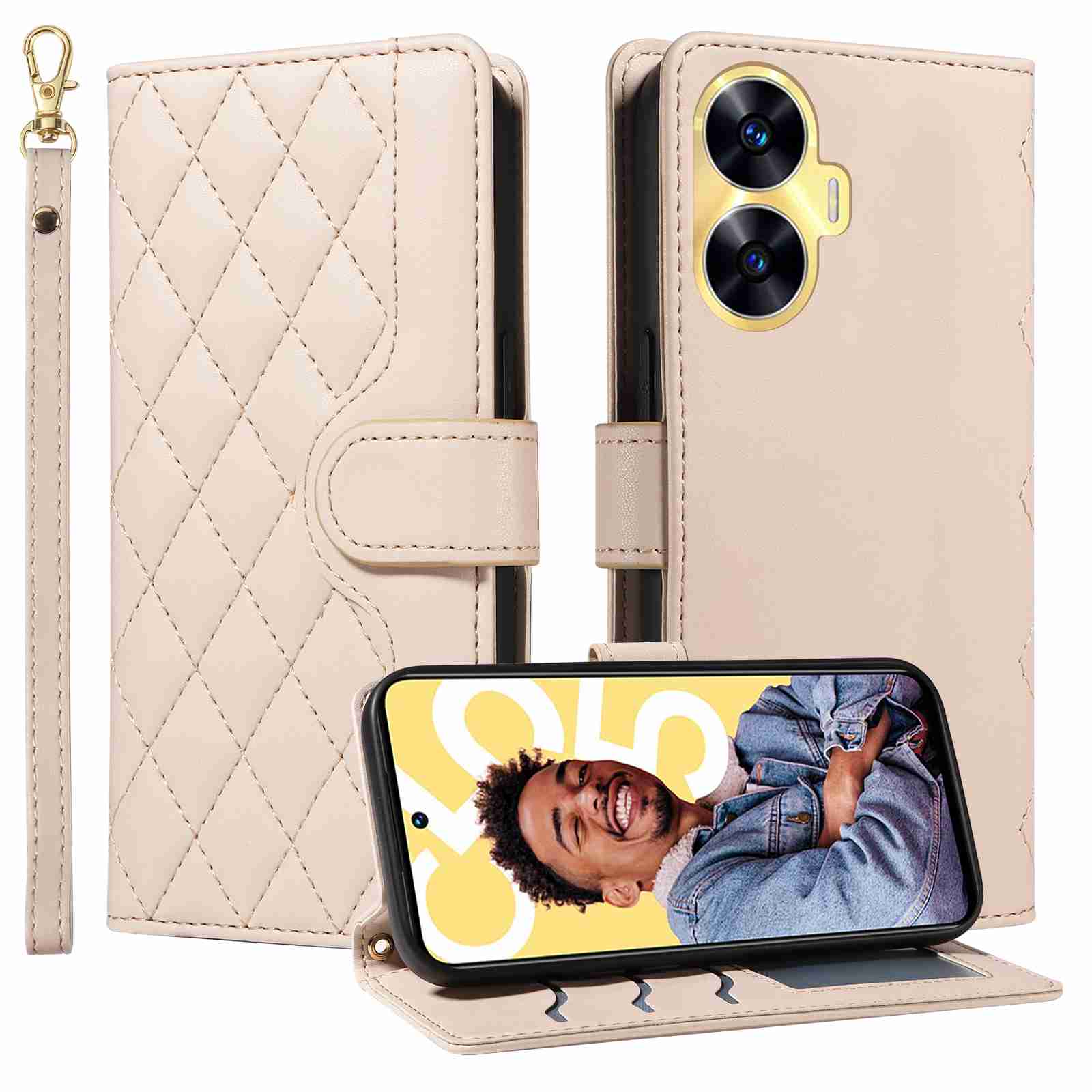 Luxury Skin Feel Flip Houndstooth Case For Oppo Realme C61 Realme C63 Fundas Wallet Cover