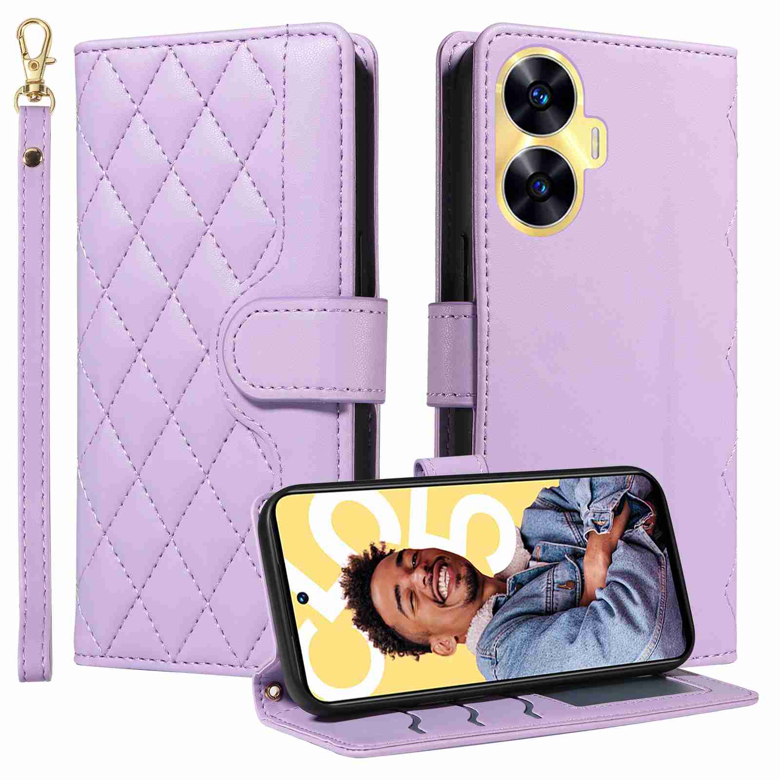 Luxury Skin Feel Flip Houndstooth Case For Oppo Realme C61 Realme C63 Fundas Wallet Cover