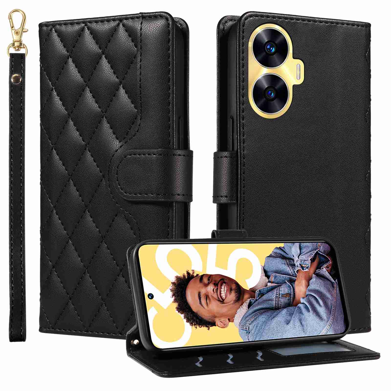 Luxury Skin Feel Flip Houndstooth Case For Oppo Realme C61 Realme C63 Fundas Wallet Cover