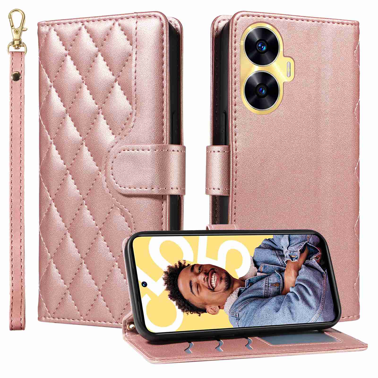 Luxury Skin Feel Flip Houndstooth Case For Oppo Realme C61 Realme C63 Fundas Wallet Cover