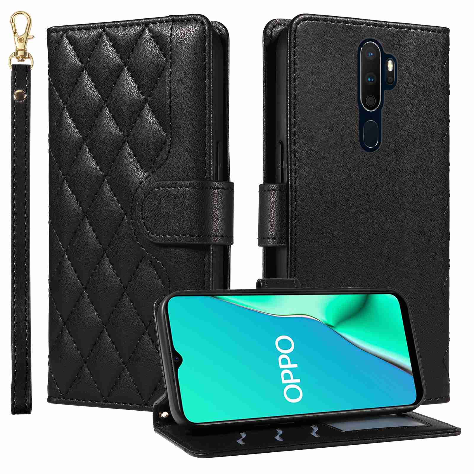 Luxury Skin Feel Flip Houndstooth Case For Oppo  A9 2020 A5 2020 A11X A11 A11N Fundas Wallet Cover