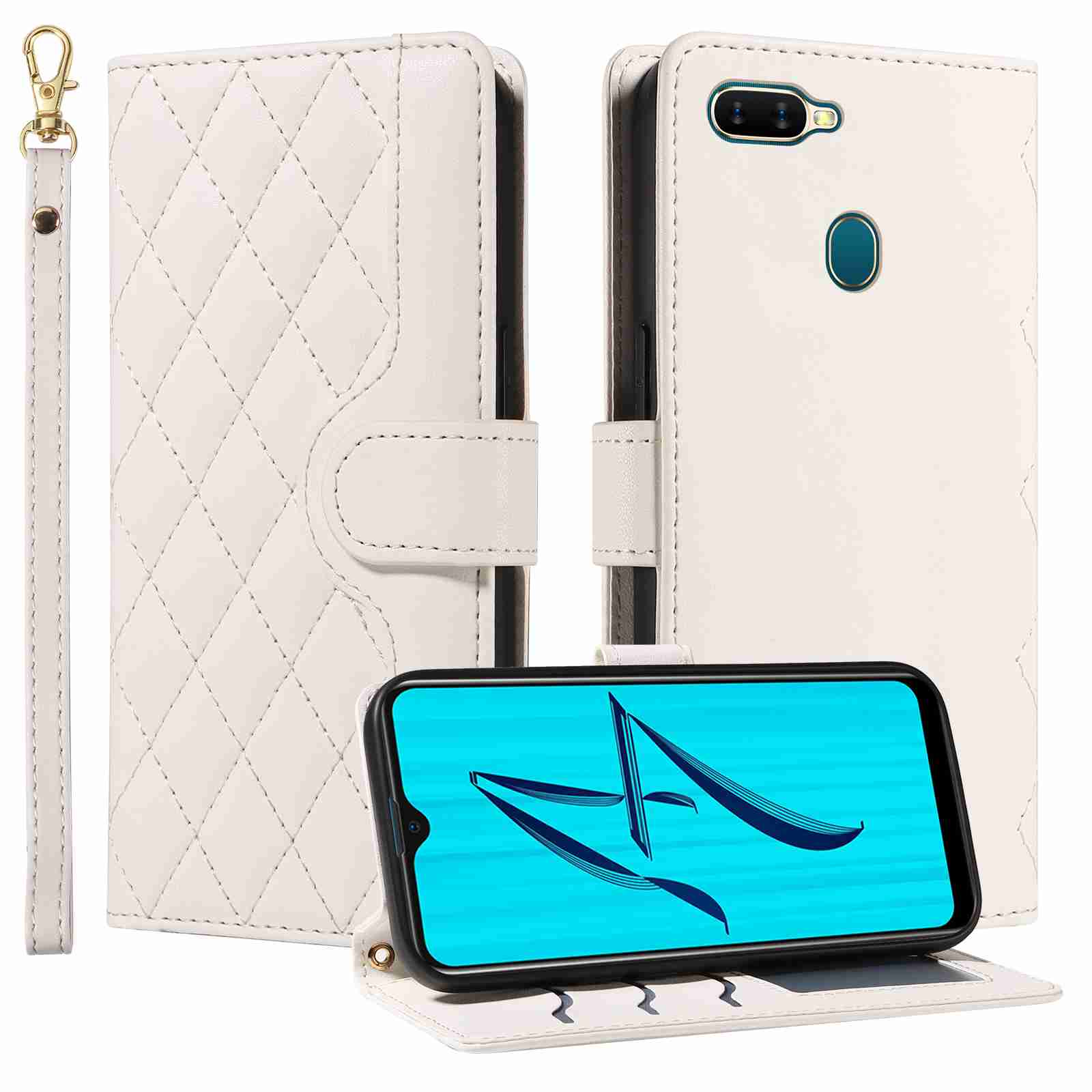Luxury Skin Feel Flip Houndstooth Case For Oppo A7 A5S Oppo AX5S Oppo AX7 Oppo A7N A12 (Non-chinese version) /Oppo A12S A11K Fundas Wallet Cover