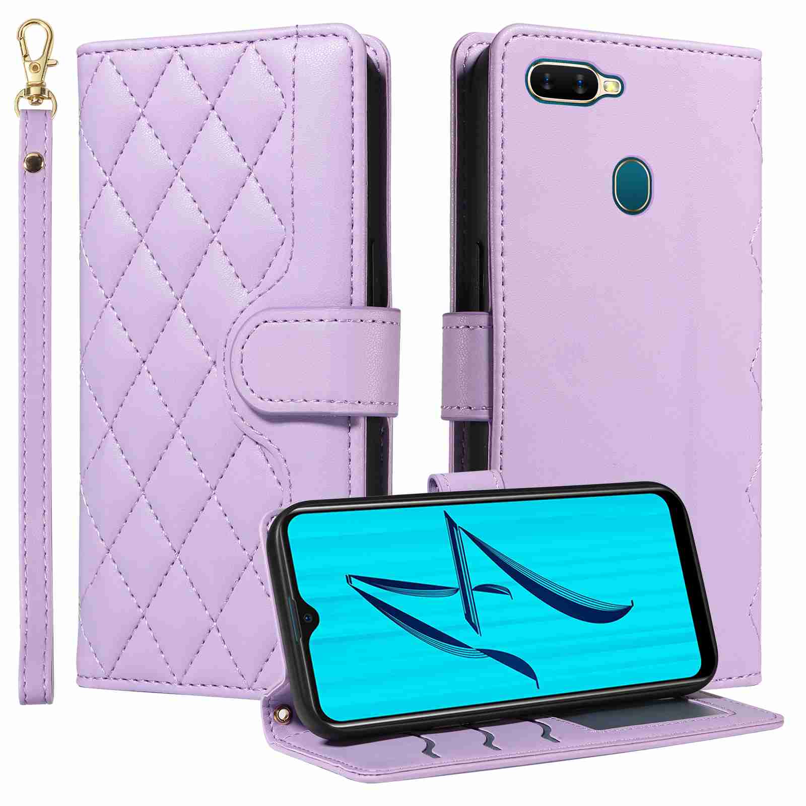 Luxury Skin Feel Flip Houndstooth Case For Oppo A7 A5S Oppo AX5S Oppo AX7 Oppo A7N A12 (Non-chinese version) /Oppo A12S A11K Fundas Wallet Cover