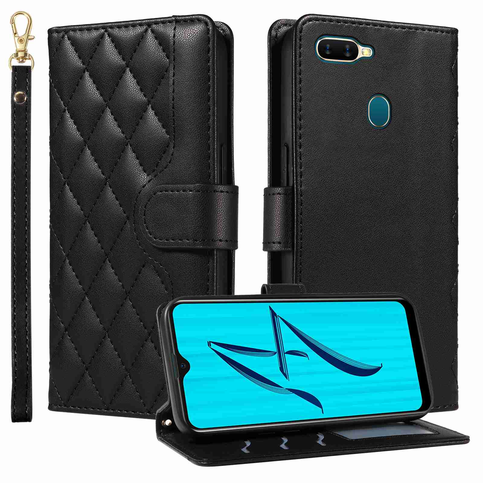 Luxury Skin Feel Flip Houndstooth Case For Oppo A7 A5S Oppo AX5S Oppo AX7 Oppo A7N A12 (Non-chinese version) /Oppo A12S A11K Fundas Wallet Cover