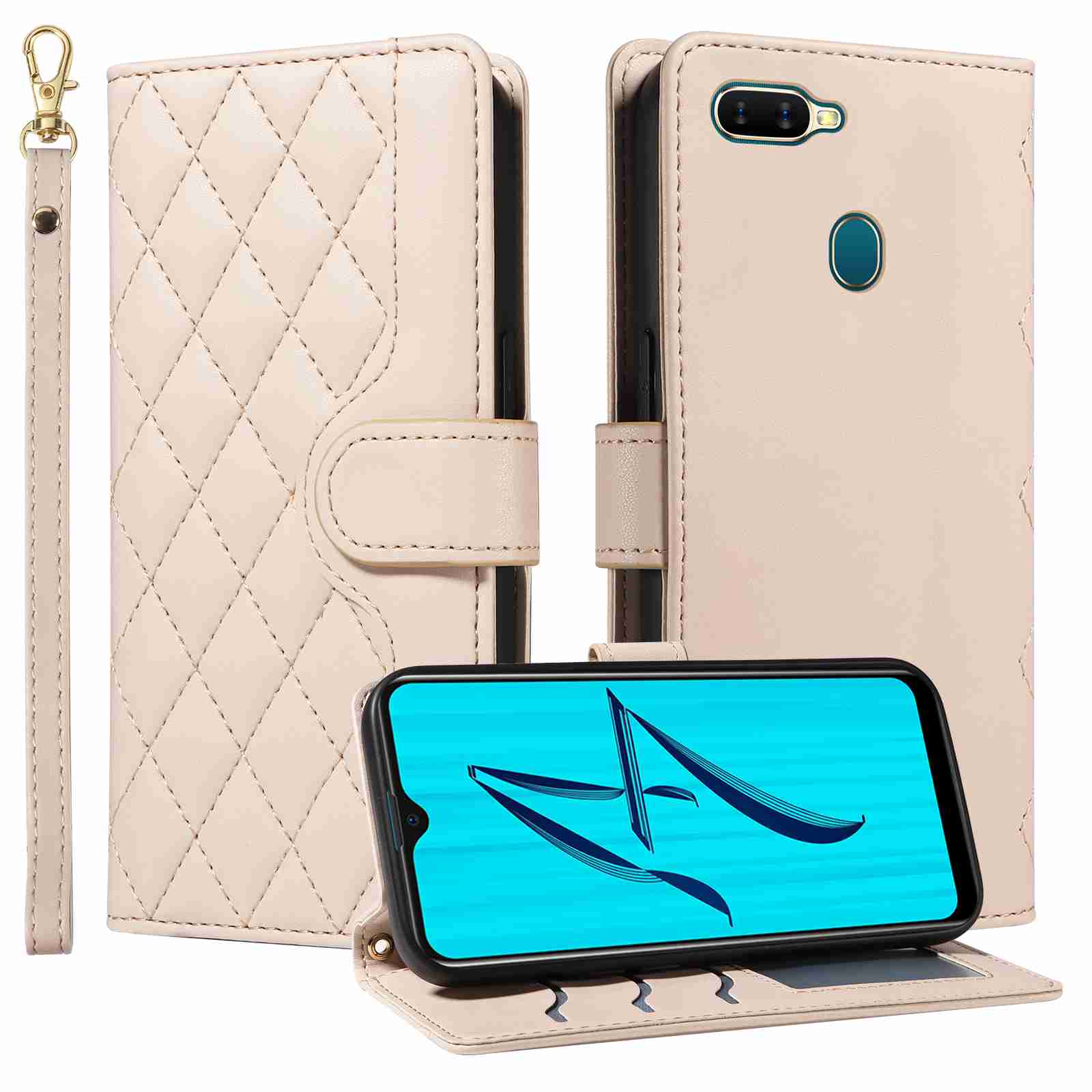 Luxury Skin Feel Flip Houndstooth Case For Oppo A7 A5S Oppo AX5S Oppo AX7 Oppo A7N A12 (Non-chinese version) /Oppo A12S A11K Fundas Wallet Cover
