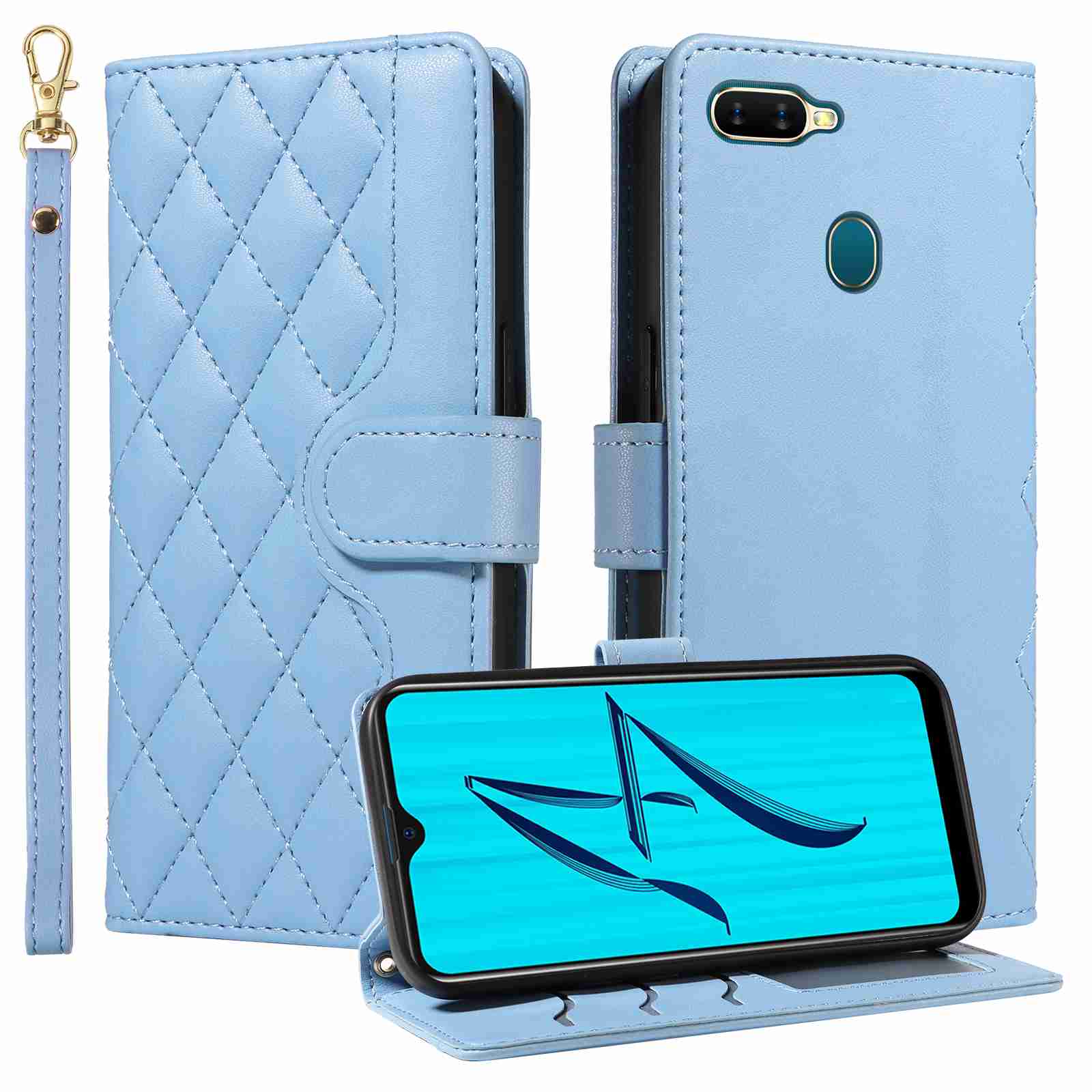 Luxury Skin Feel Flip Houndstooth Case For Oppo A7 A5S Oppo AX5S Oppo AX7 Oppo A7N A12 (Non-chinese version) /Oppo A12S A11K Fundas Wallet Cover