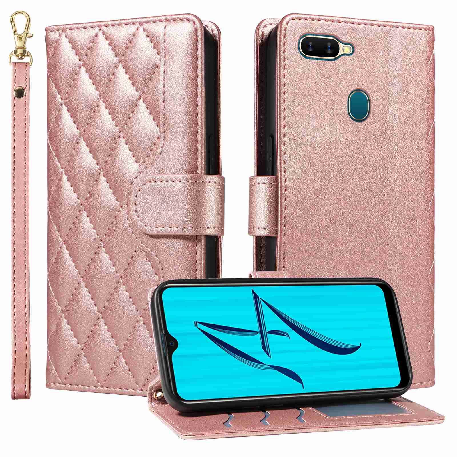 Luxury Skin Feel Flip Houndstooth Case For Oppo A7 A5S Oppo AX5S Oppo AX7 Oppo A7N A12 (Non-chinese version) /Oppo A12S A11K Fundas Wallet Cover