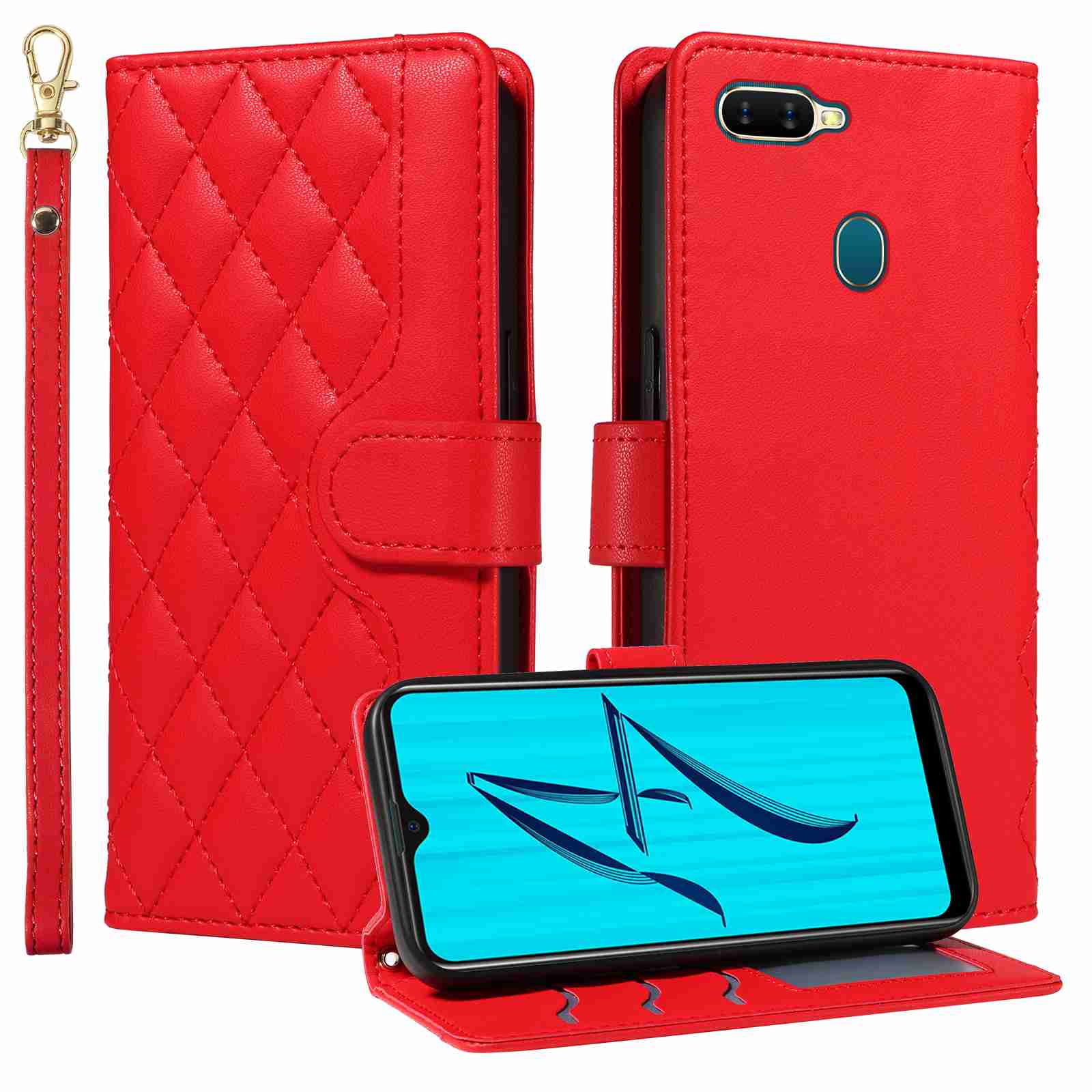 Luxury Skin Feel Flip Houndstooth Case For Oppo A7 A5S Oppo AX5S Oppo AX7 Oppo A7N A12 (Non-chinese version) /Oppo A12S A11K Fundas Wallet Cover