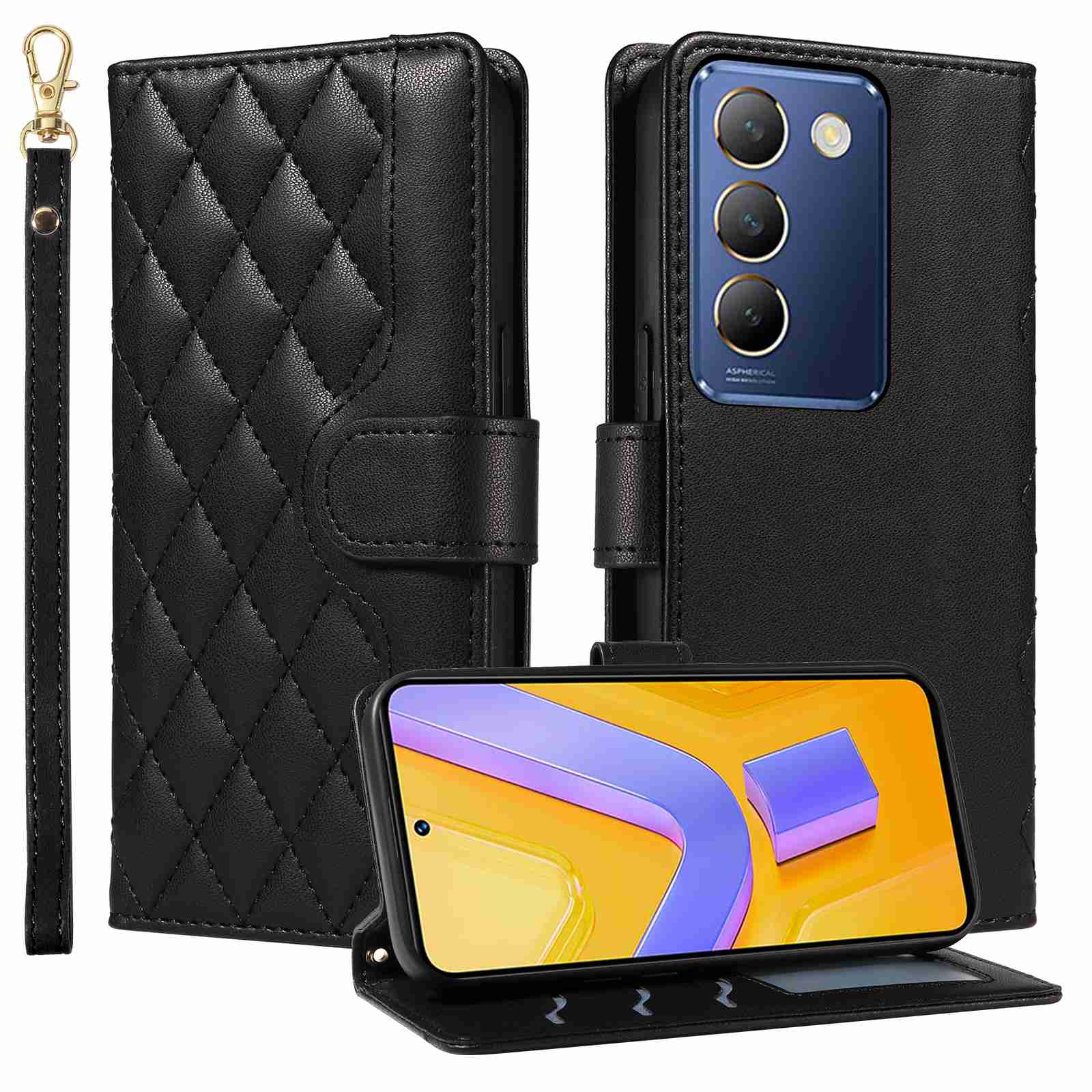 Luxury Skin Feel Flip Houndstooth Case For Vivo V40 SE 5G Y100 5G ( India version)/Vivo Y200E 5G (Non-chinese version)/Vivo V30 lite ( India version) Fundas Wallet Cover