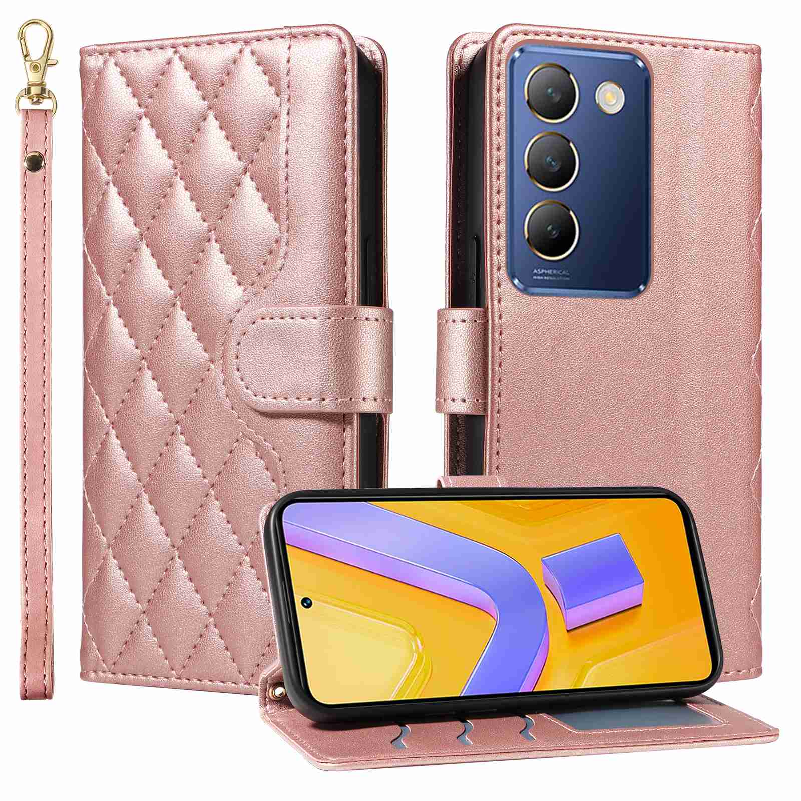 Luxury Skin Feel Flip Houndstooth Case For Vivo V40 SE 5G Y100 5G ( India version)/Vivo Y200E 5G (Non-chinese version)/Vivo V30 lite ( India version) Fundas Wallet Cover