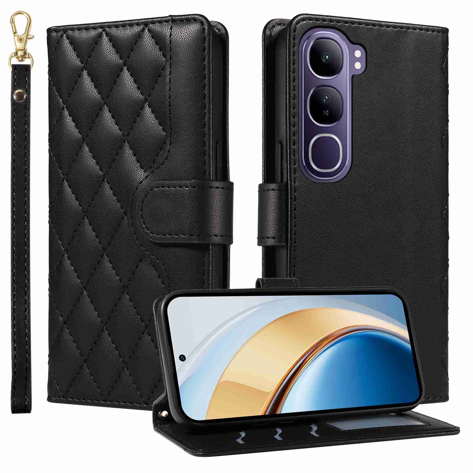Luxury Skin Feel Flip Houndstooth Case For Vivo V40 Lite 4G (Indonesia edition)/Vivo V40 Lite 5G (Indonesia edition) Fundas Wallet Cover