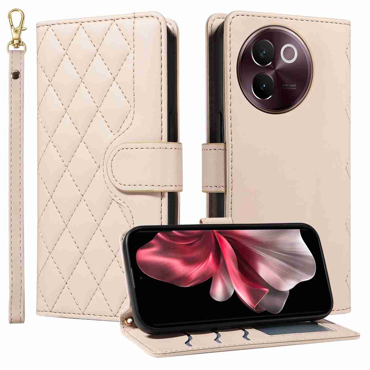 Luxury Skin Feel Flip Houndstooth Case For Vivo V30E (Non-chinese version) /Vivo V40 Lite 5G  (Non-chinese version) Fundas Wallet Cover