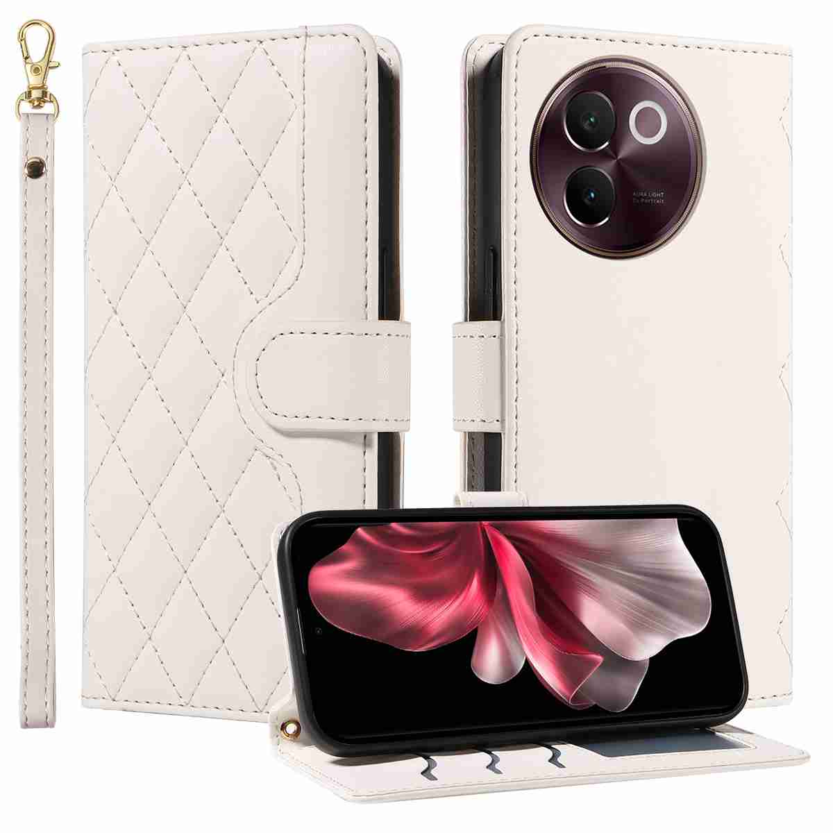 Luxury Skin Feel Flip Houndstooth Case For Vivo V30E (Non-chinese version) /Vivo V40 Lite 5G  (Non-chinese version) Fundas Wallet Cover