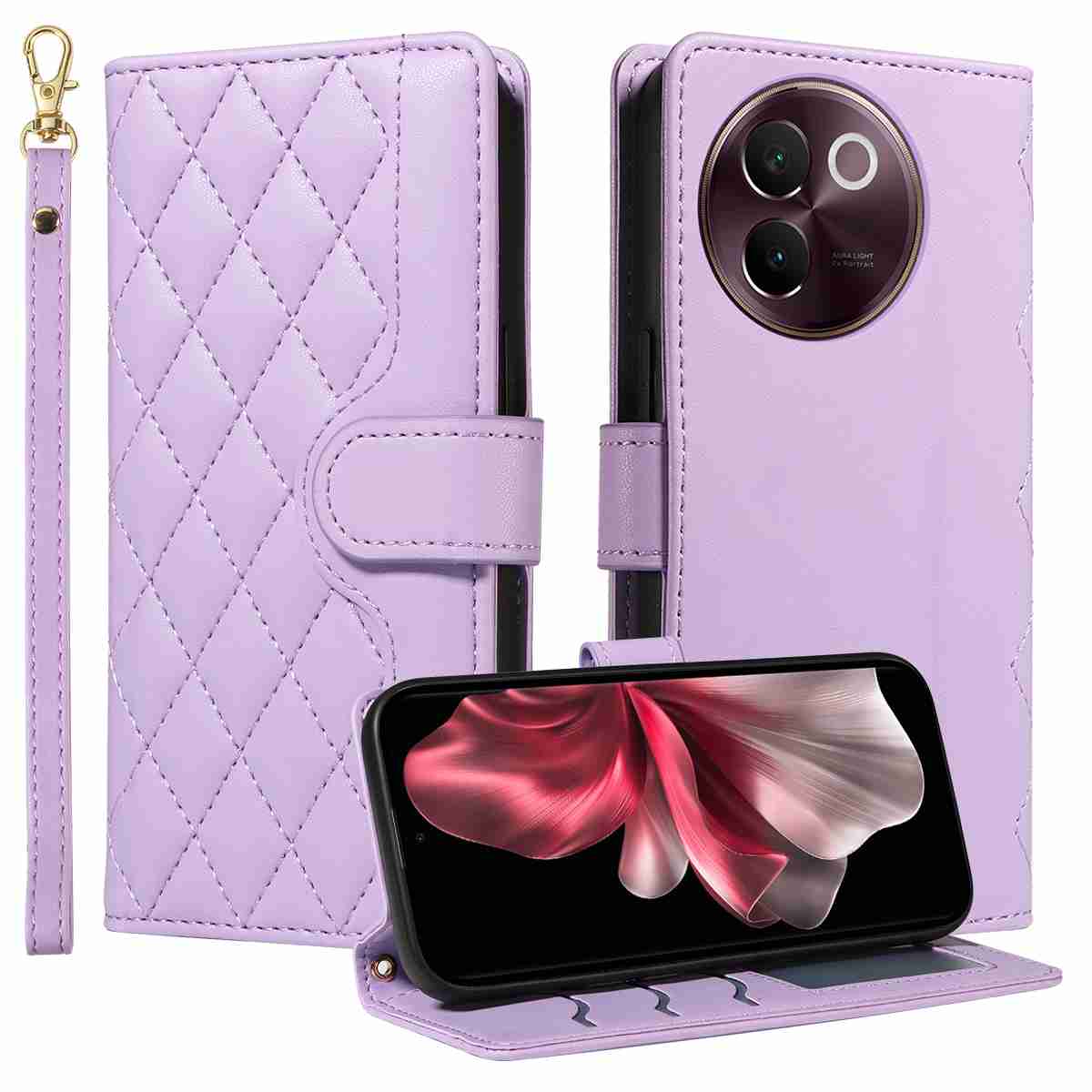 Luxury Skin Feel Flip Houndstooth Case For Vivo V30E (Non-chinese version) /Vivo V40 Lite 5G  (Non-chinese version) Fundas Wallet Cover