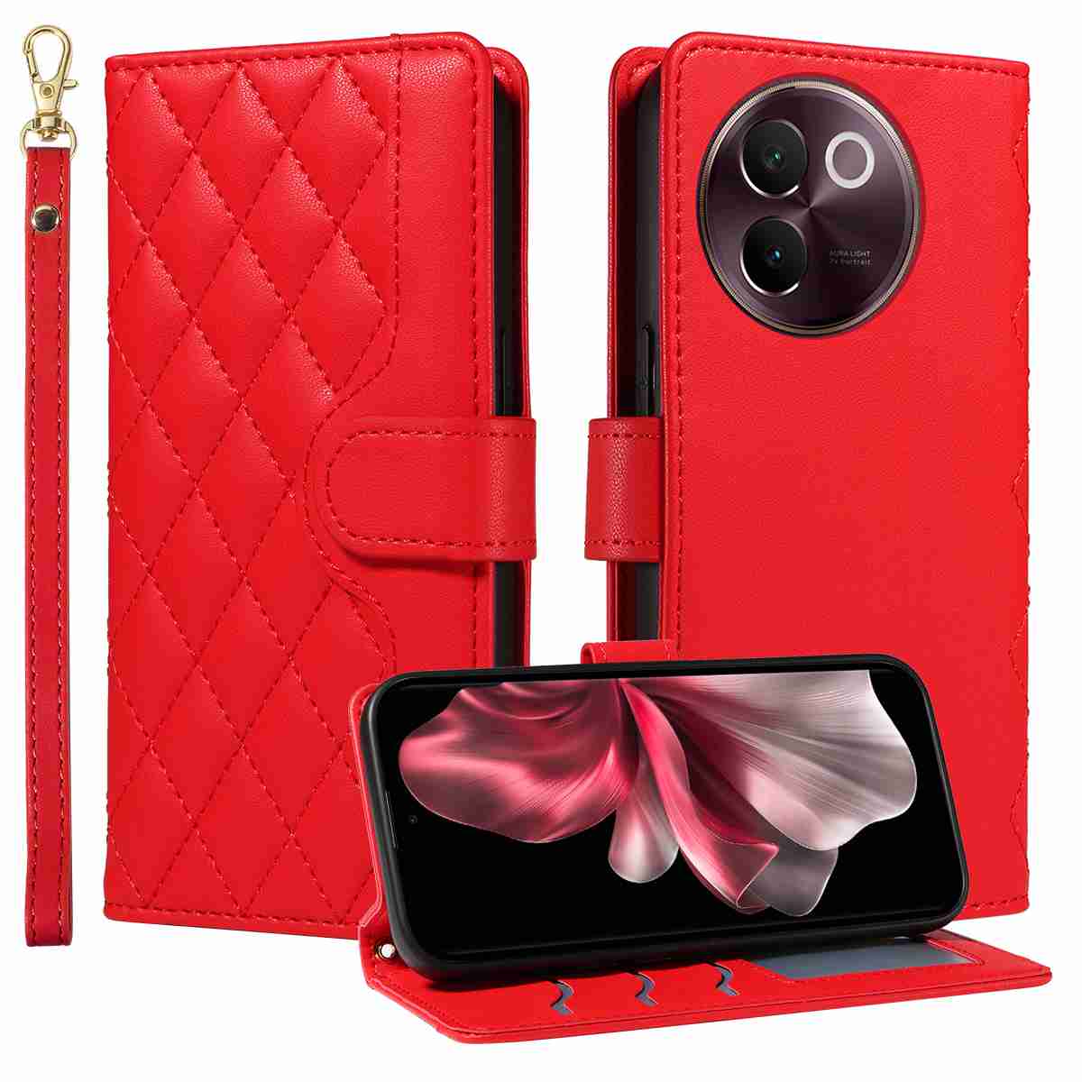 Luxury Skin Feel Flip Houndstooth Case For Vivo V30E (Non-chinese version) /Vivo V40 Lite 5G  (Non-chinese version) Fundas Wallet Cover