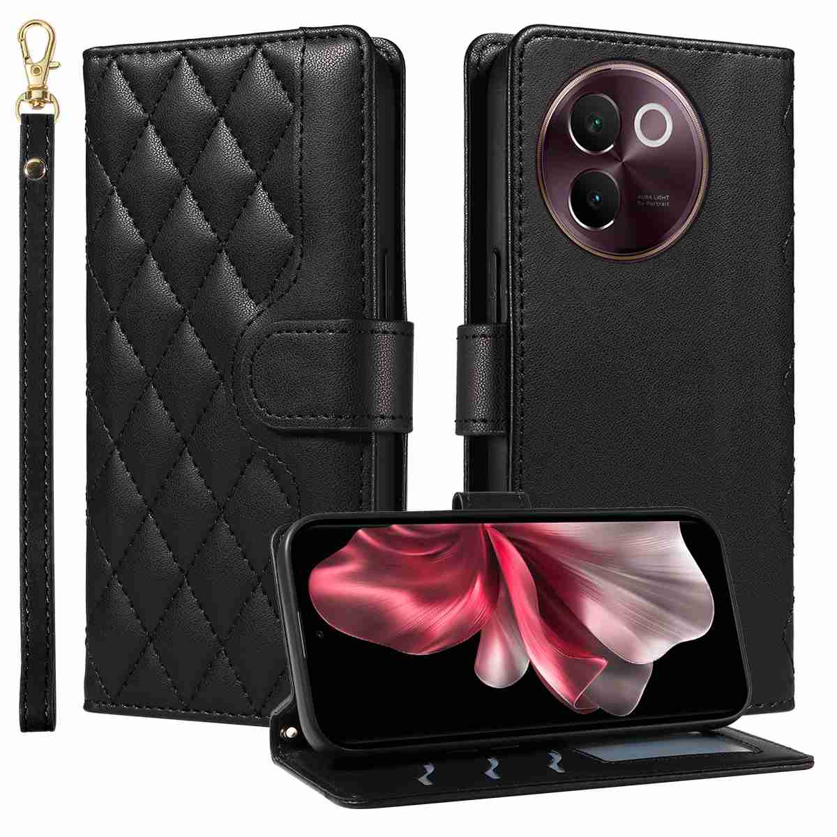 Luxury Skin Feel Flip Houndstooth Case For Vivo V30E (Non-chinese version) /Vivo V40 Lite 5G  (Non-chinese version) Fundas Wallet Cover