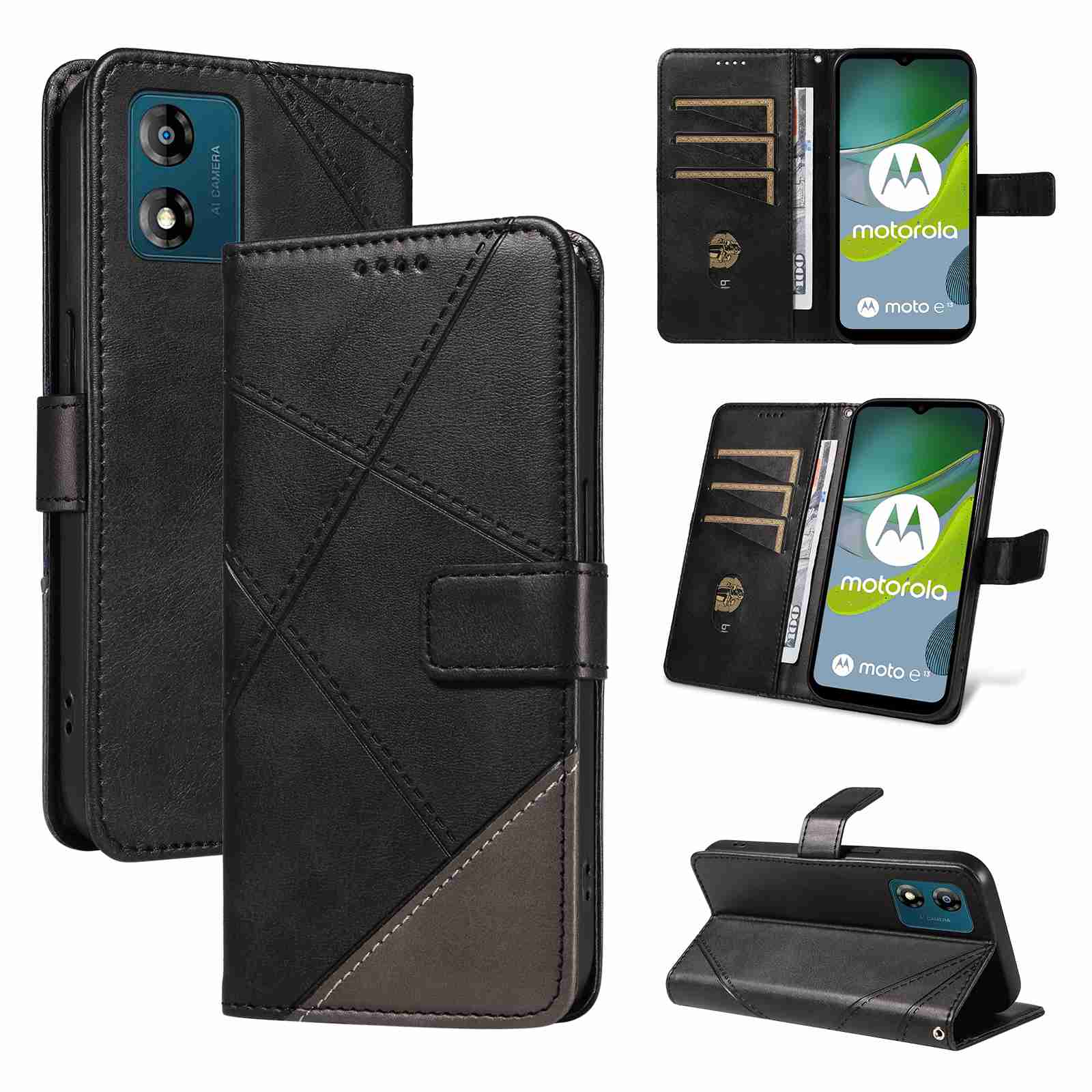 (katu2024) PU Leather Wallet Case For Motorola Moto E13 Flip Stand Card Book Phone Cover