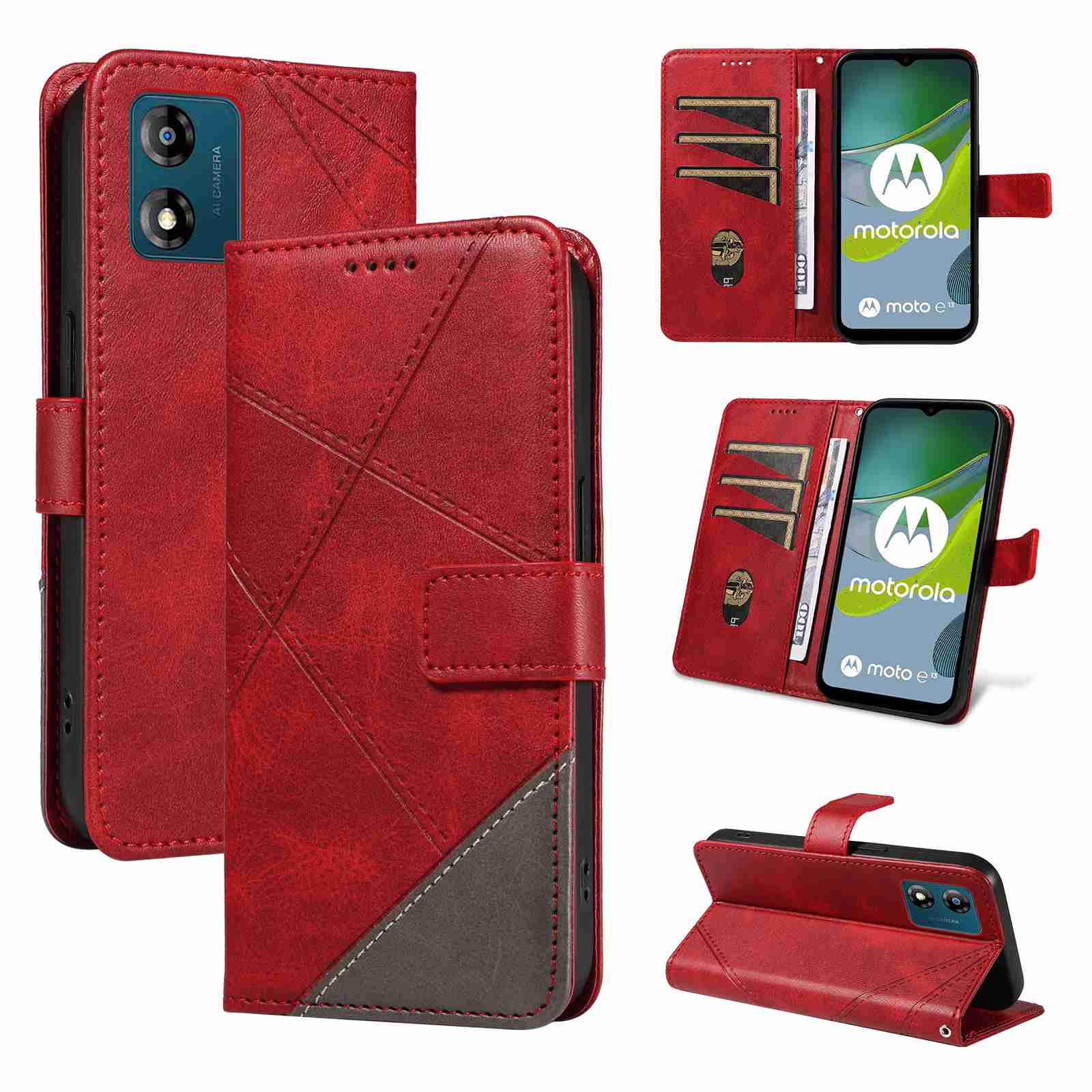 (katu2024) PU Leather Wallet Case For Motorola Moto E13 Flip Stand Card Book Phone Cover