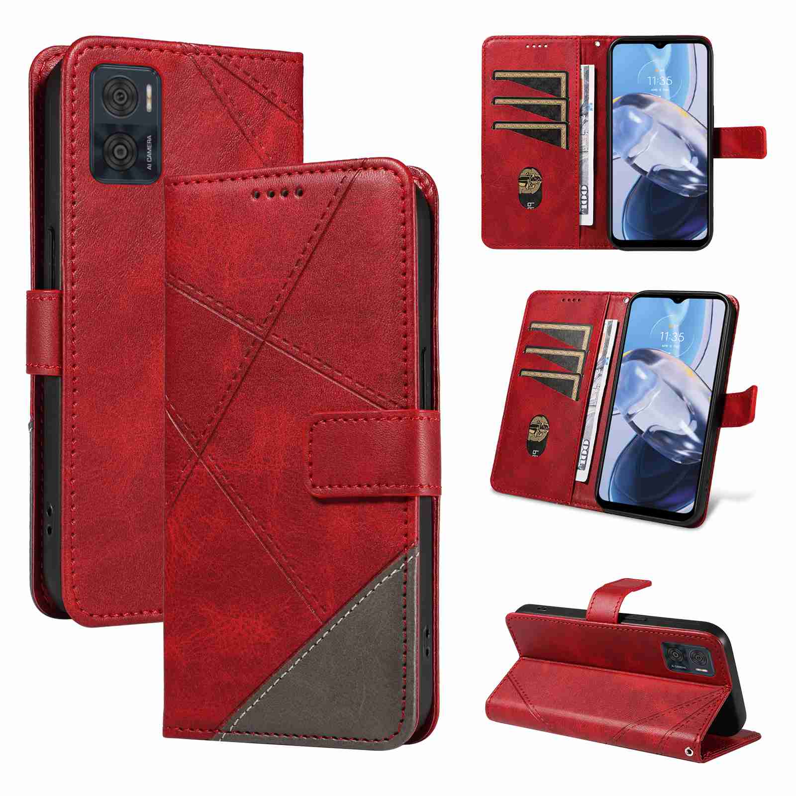 (katu2024) PU Leather Wallet Case For Motorola Moto E22 /Moto E22I Flip Stand Card Book Phone Cover