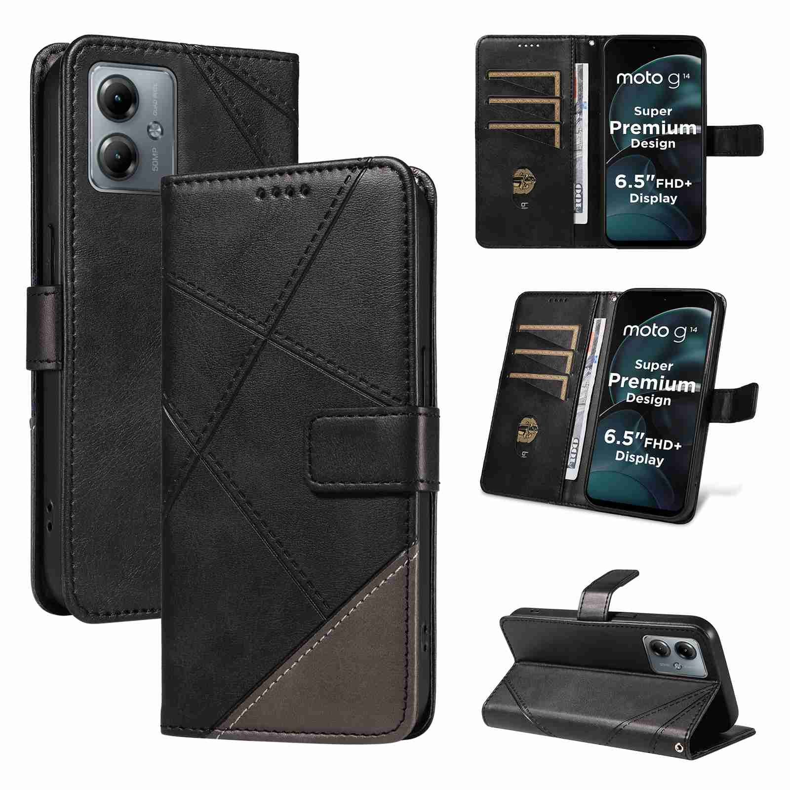 (katu2024) PU Leather Wallet Case For Motorola Moto G14 4G Flip Stand Card Book Phone Cover