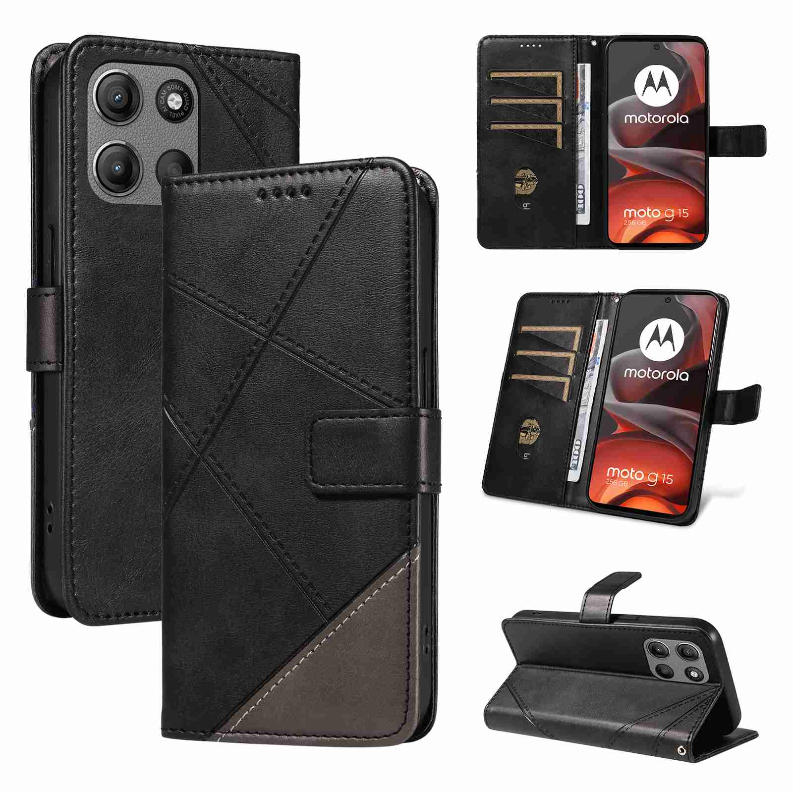 (katu2024) PU Leather Wallet Case For Motorola Moto G15 Flip Stand Card Book Phone Cover