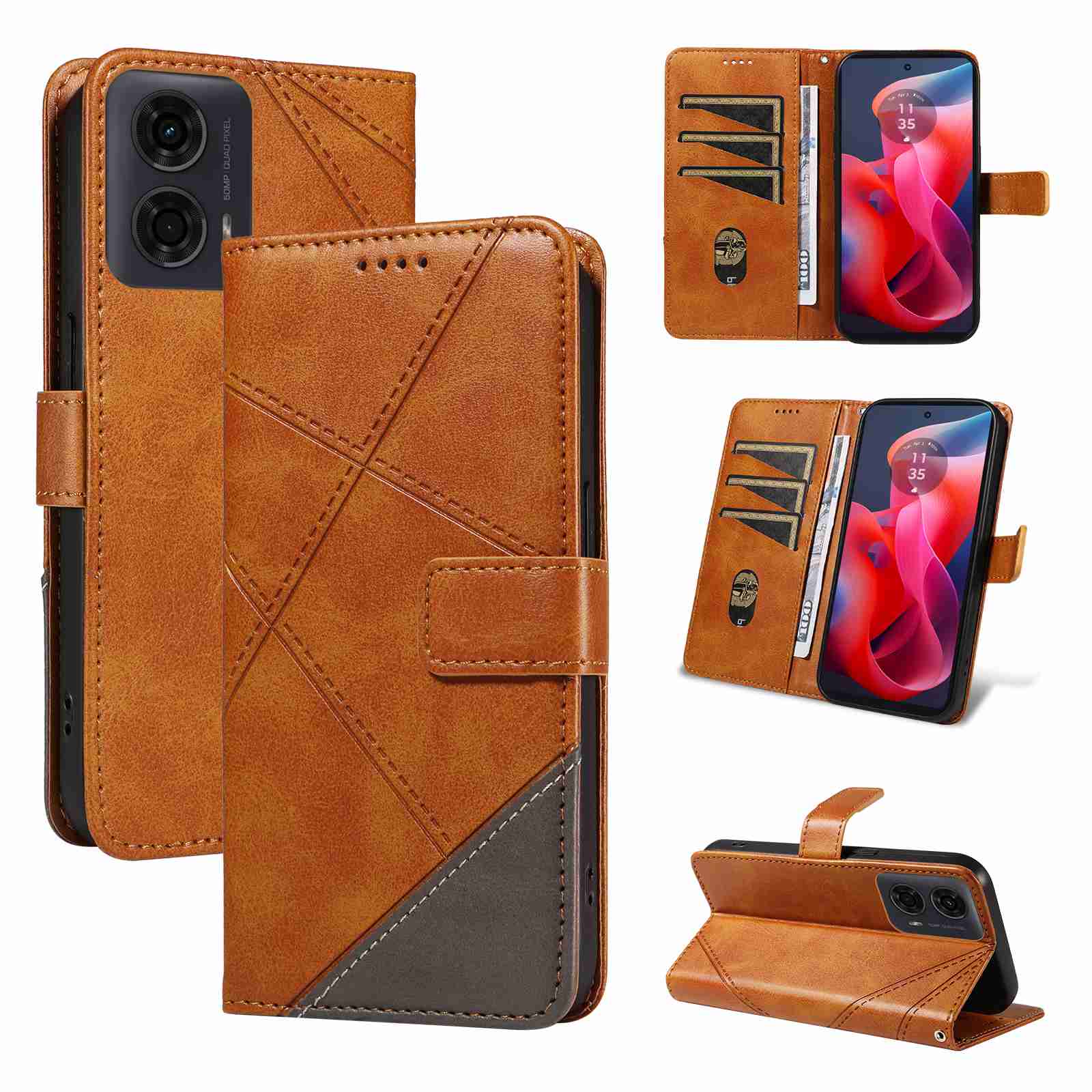 (katu2024) PU Leather Wallet Case For Motorola Moto G34 Flip Stand Card Book Phone Cover