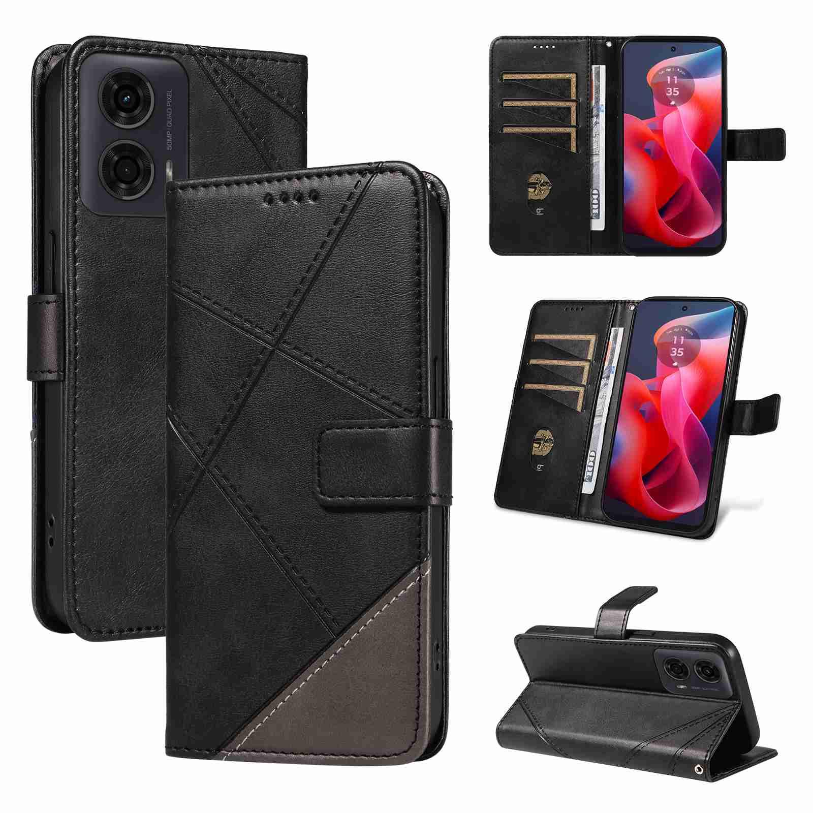 (katu2024) PU Leather Wallet Case For Motorola Moto G34 Flip Stand Card Book Phone Cover
