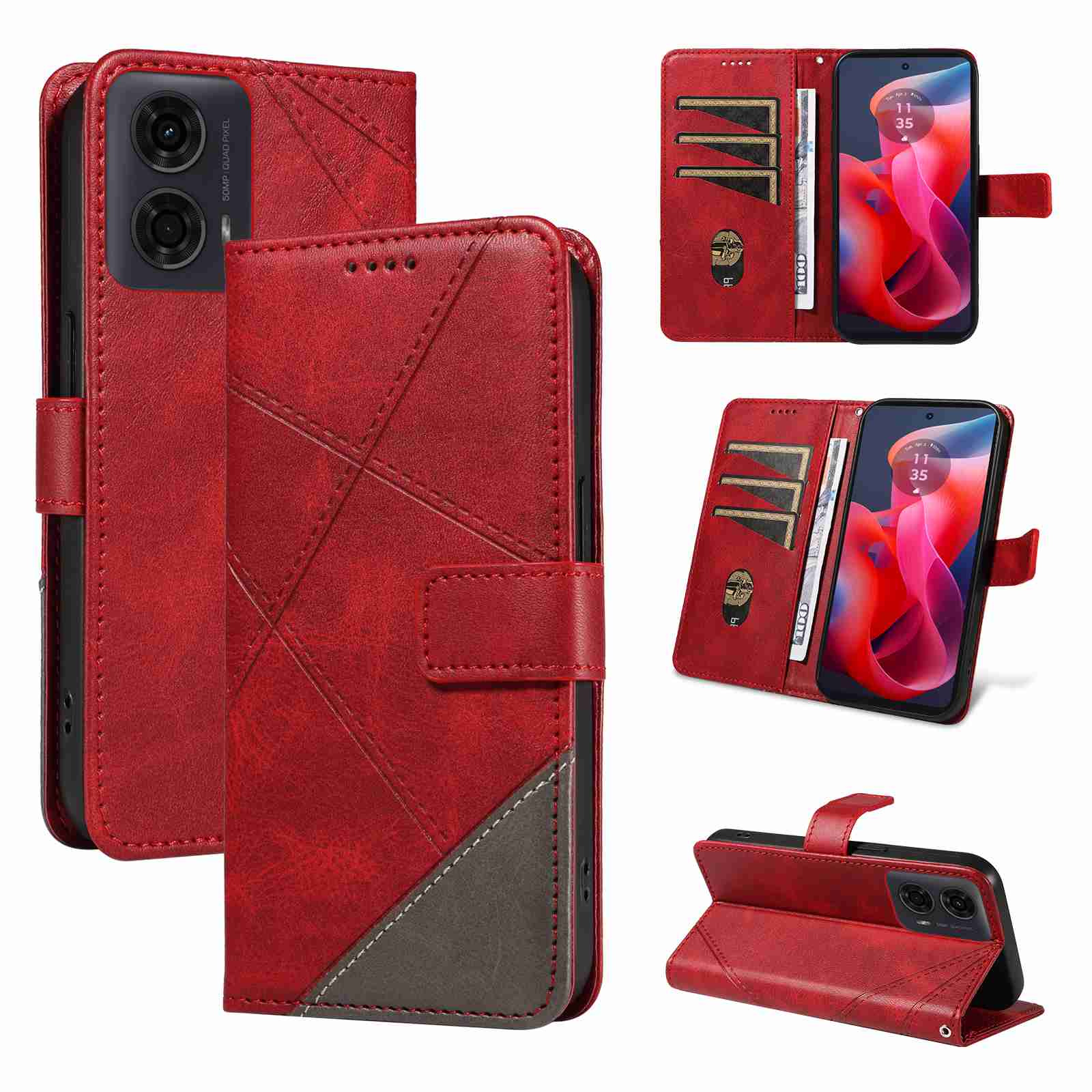 (katu2024) PU Leather Wallet Case For Motorola Moto G34 Flip Stand Card Book Phone Cover