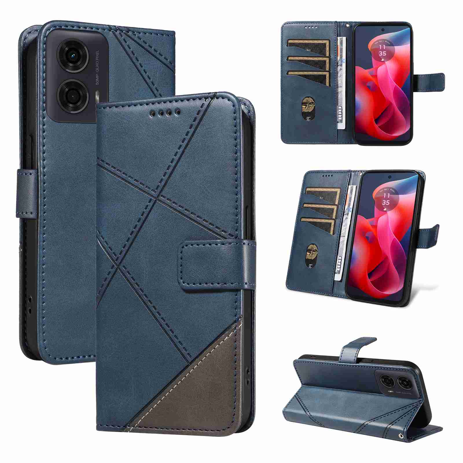 (katu2024) PU Leather Wallet Case For Motorola Moto G34 Flip Stand Card Book Phone Cover