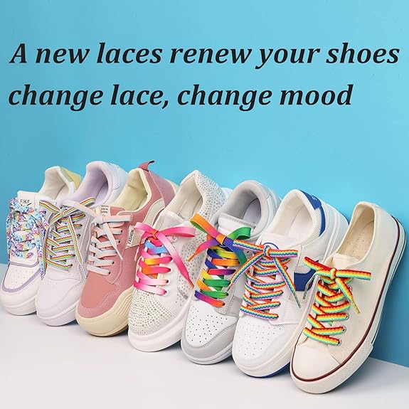 39"(100cm) Flat Colorful Fashion Sneakers Shoelaces, Rainbow Shoe Laces