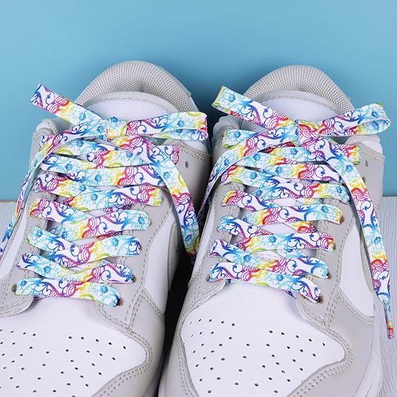 55"(140cm) Flat Colorful Fashion Sneakers Shoelaces, Rainbow Shoe Laces