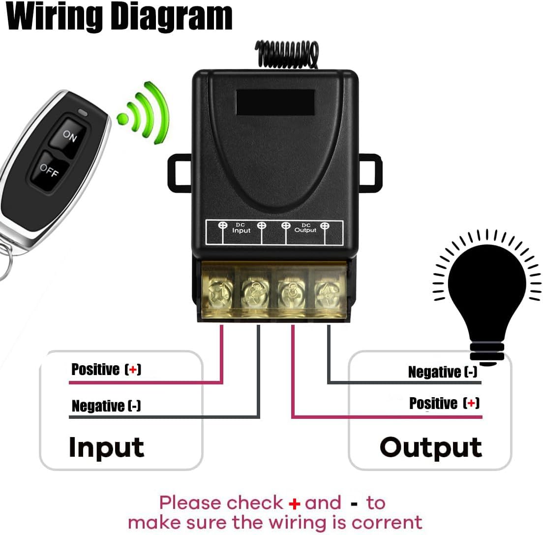 Wireless Remote Switch with 328 ft Long Range,DC 12V/24V/48V/72V Current Rating 30A,12v Remote Control Switch for All Kinds of DC Motors,Luminaire Controll etc