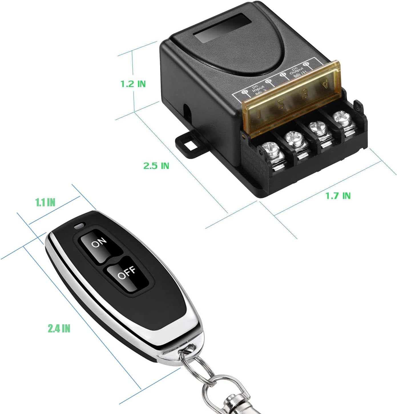 Wireless Remote Switch with 328 ft Long Range,DC 12V/24V/48V/72V Current Rating 30A,12v Remote Control Switch for All Kinds of DC Motors,Luminaire Controll etc