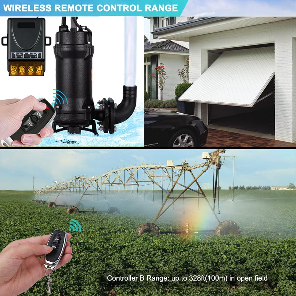 Wireless Remote Switch with 328 ft Long Range,DC 12V/24V/48V/72V Current Rating 30A,12v Remote Control Switch for All Kinds of DC Motors,Luminaire Controll etc