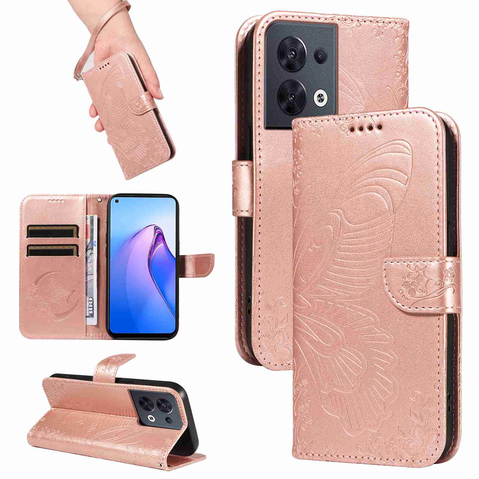 Case for OPPO Reno8 5G PU Leather Card Slot Wallet Flip Stand Cover
