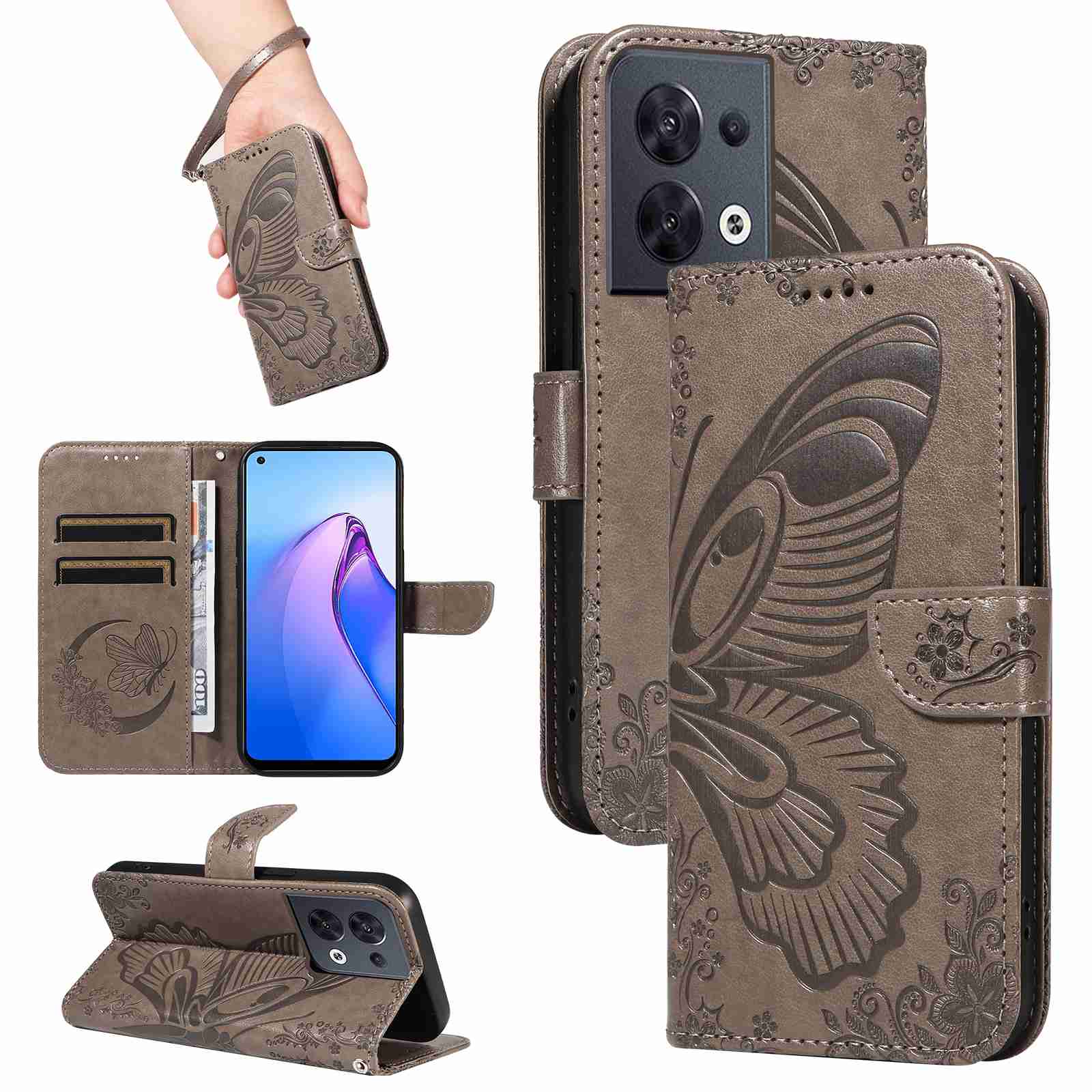 Case for OPPO Reno8 5G PU Leather Card Slot Wallet Flip Stand Cover