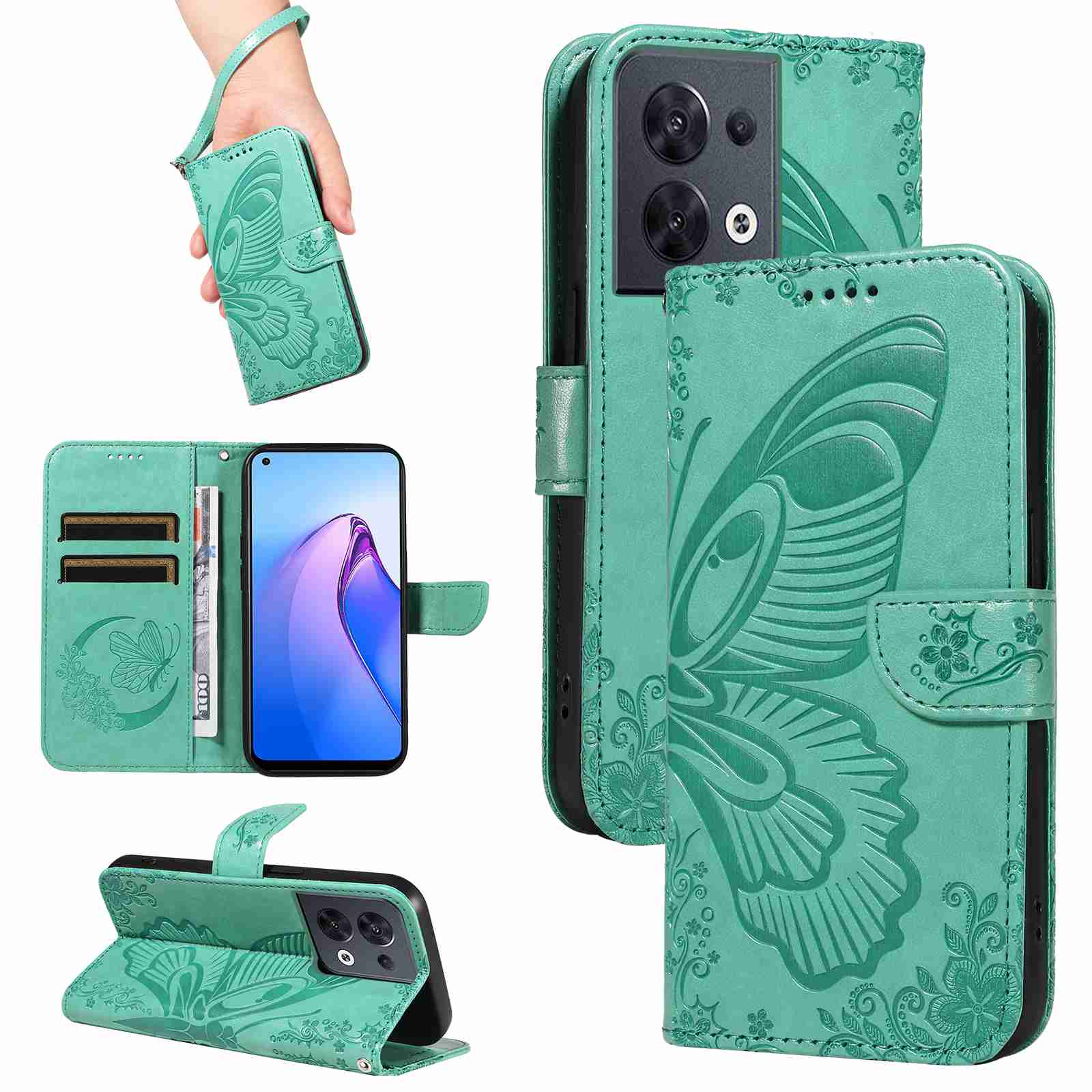 Case for OPPO Reno8 5G PU Leather Card Slot Wallet Flip Stand Cover