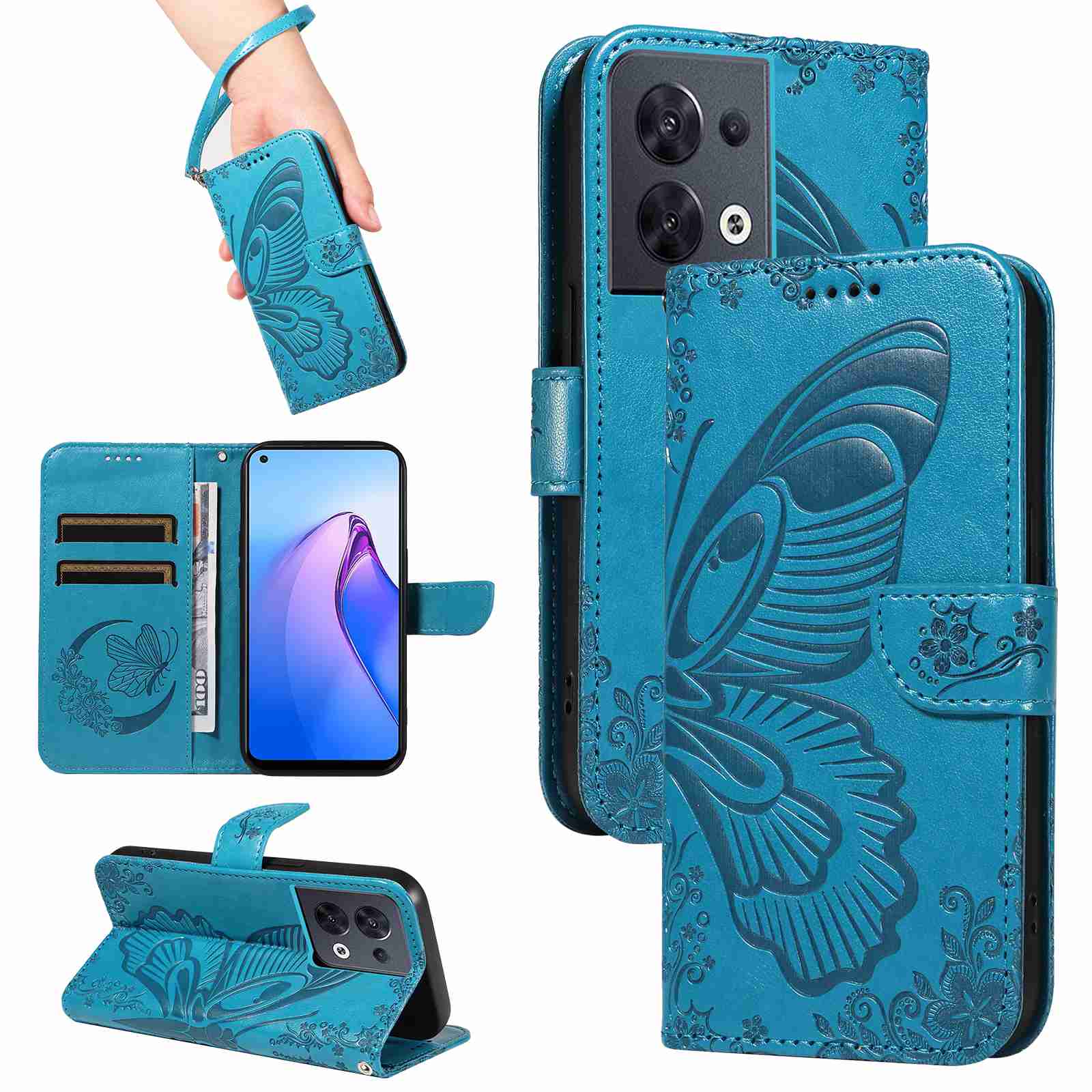 Case for OPPO Reno8 5G PU Leather Card Slot Wallet Flip Stand Cover