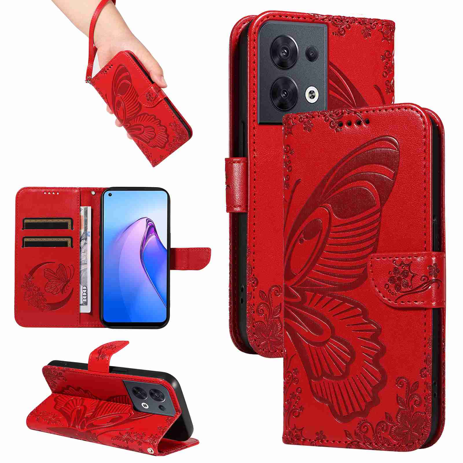 Case for OPPO Reno8 5G PU Leather Card Slot Wallet Flip Stand Cover