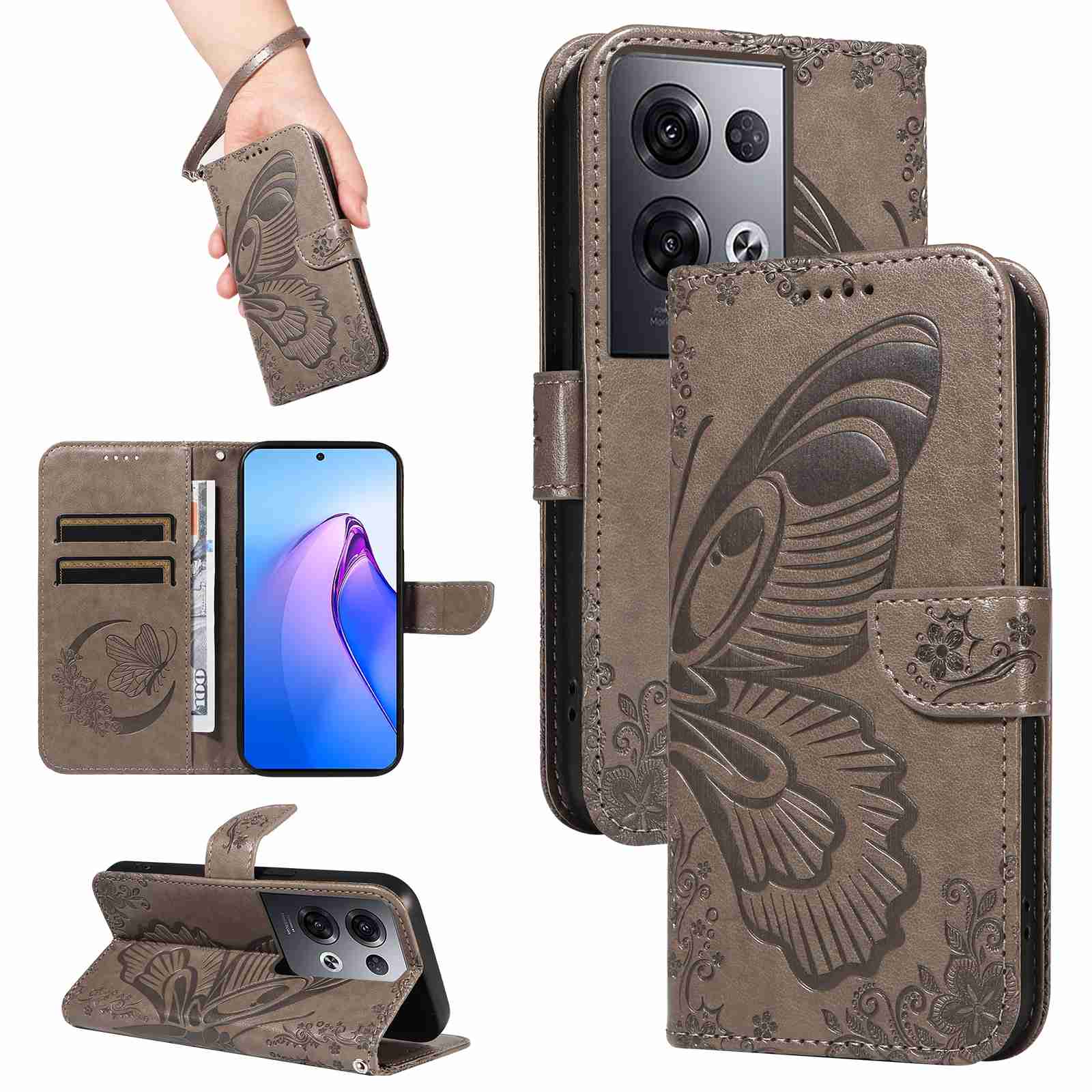 Case for OPPO Reno8 Pro 5G (Non-Chinese version)/OPPO Reno Pro + (Chinese version) PU Leather Card Slot Wallet Flip Stand Cover
