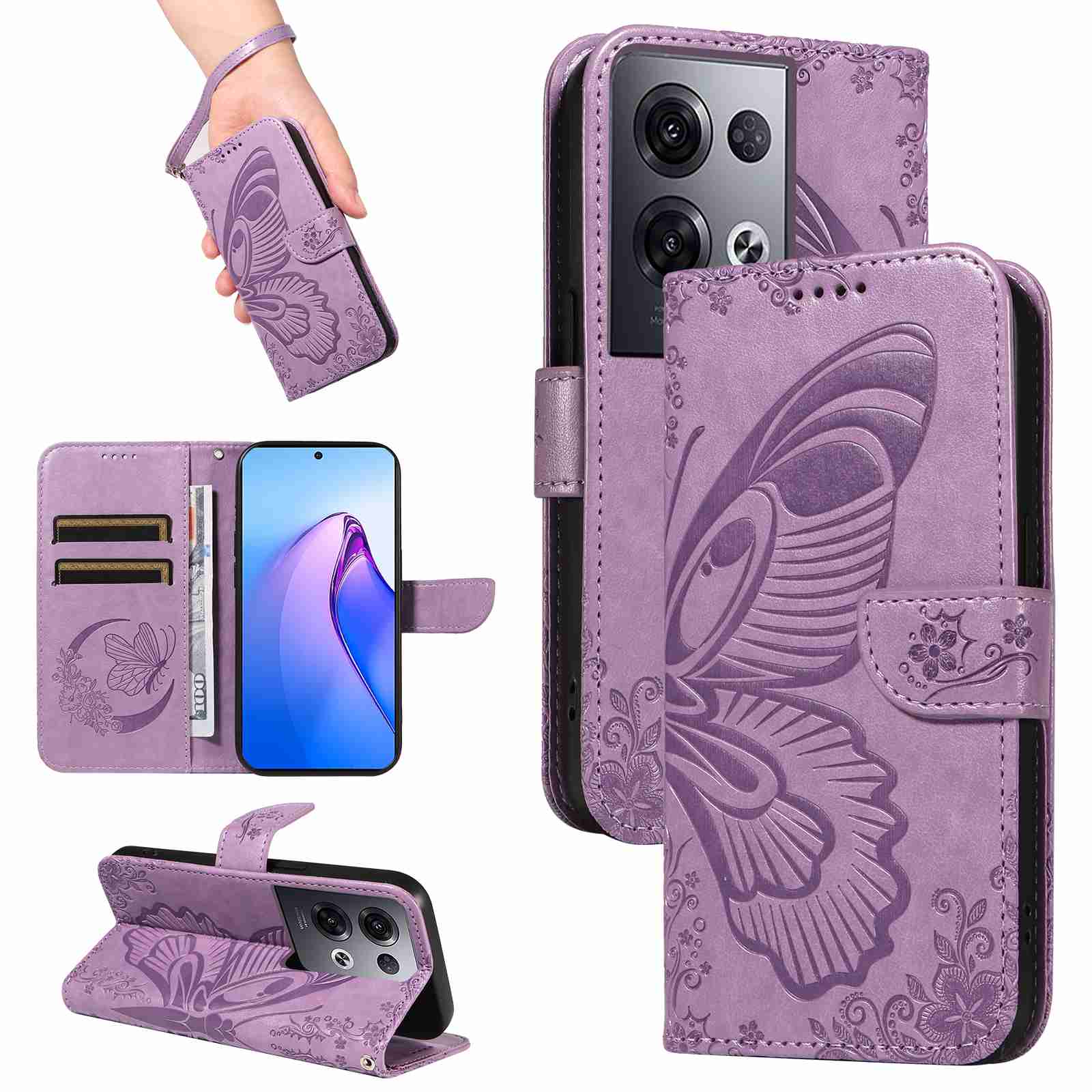 Case for OPPO Reno8 Pro 5G (Non-Chinese version)/OPPO Reno Pro + (Chinese version) PU Leather Card Slot Wallet Flip Stand Cover