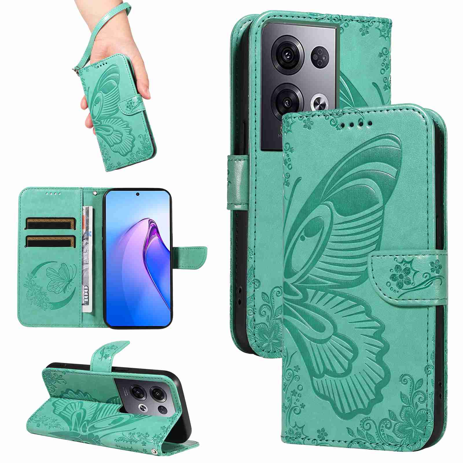 Case for OPPO Reno8 Pro 5G (Non-Chinese version)/OPPO Reno Pro + (Chinese version) PU Leather Card Slot Wallet Flip Stand Cover
