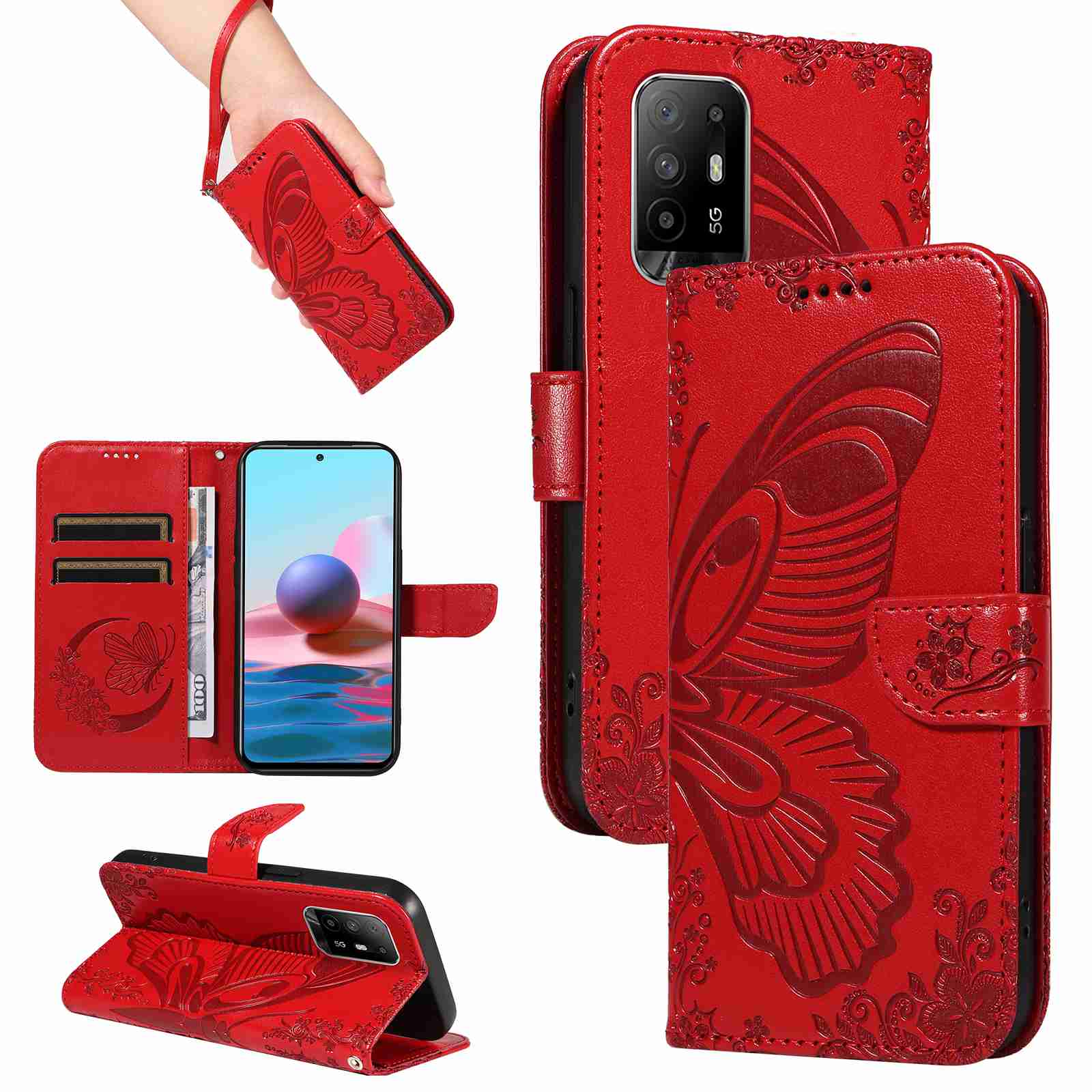 Case For OPPO A94 5G OPPO F19 PRO+ OPPO Reno 5Z 5G OPPO A95 5G OPPO Reno6 Z PU Leather Card Slot Wallet Flip Stand Cover
